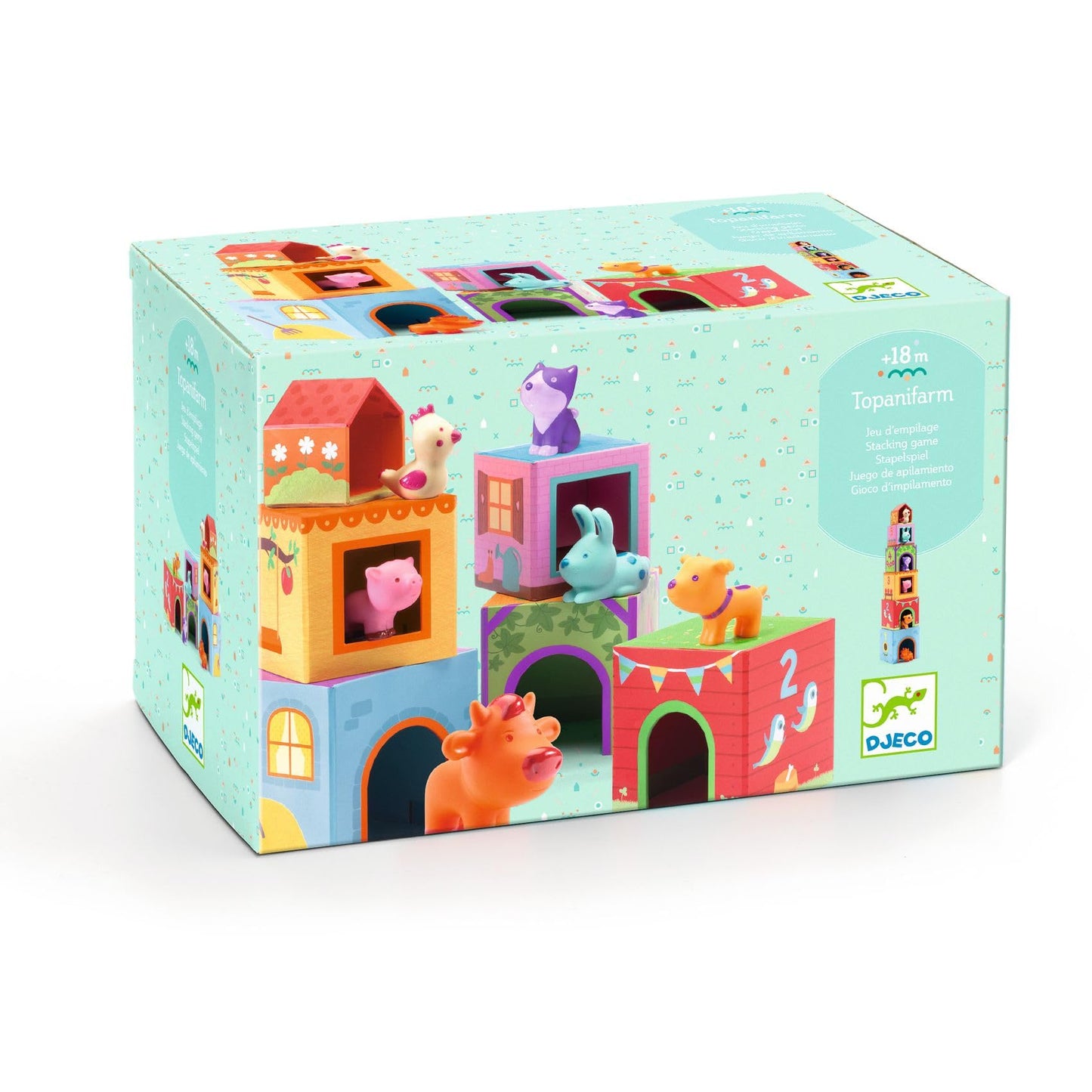 DJECO Topanifarm Blocks – Wooden Farm Blocks & Animal Toys for Preschoolers 18+ Months