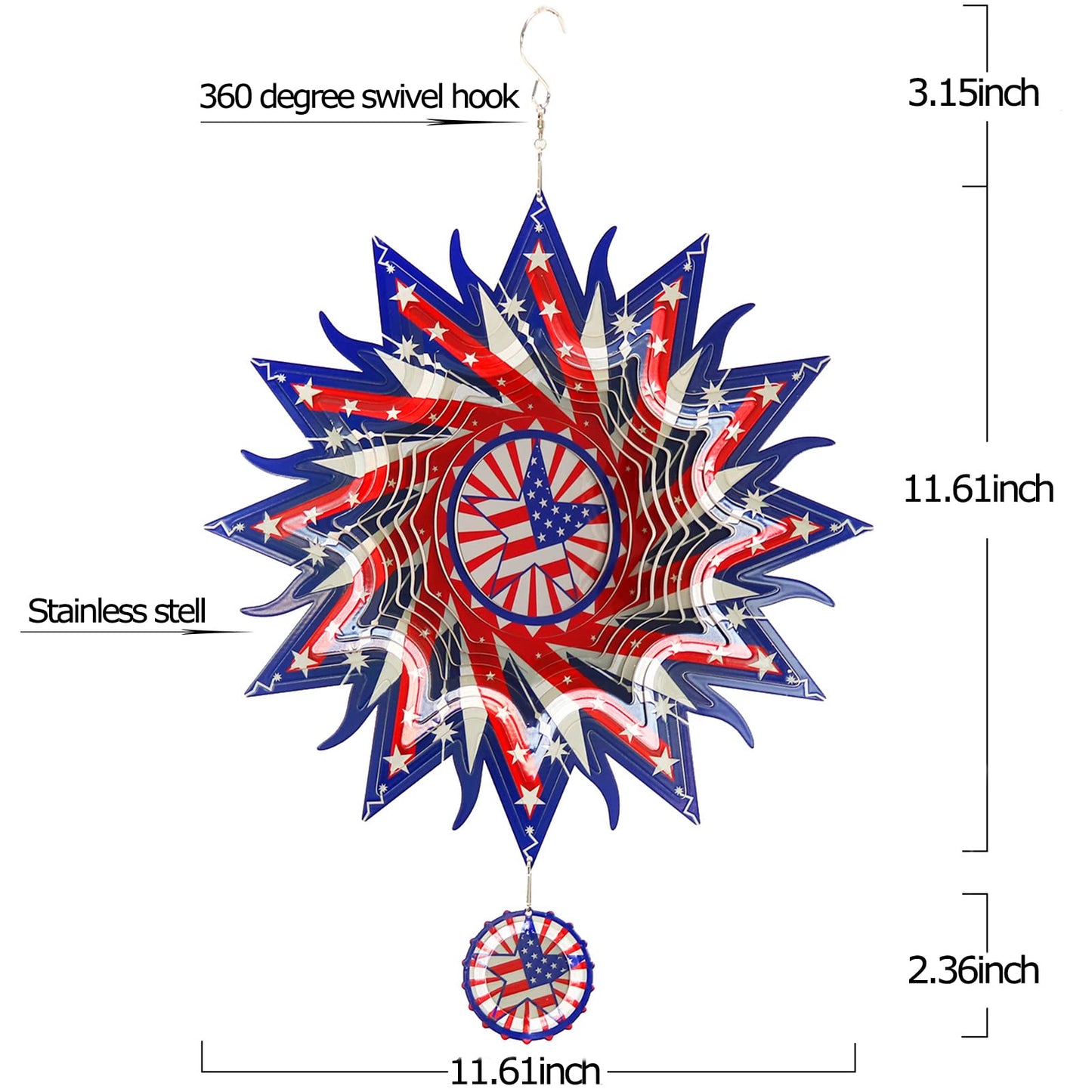 DJUAN 12in American Flag Wind Spinner – Patriotic Outdoor Yard & Garden Decor