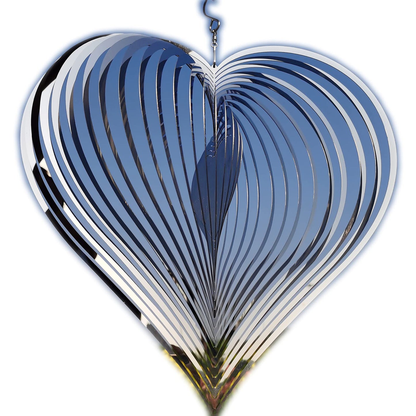 DJUAN Silver Heart Wind Spinner – Outdoor Metal Decoration for Yard & Garden