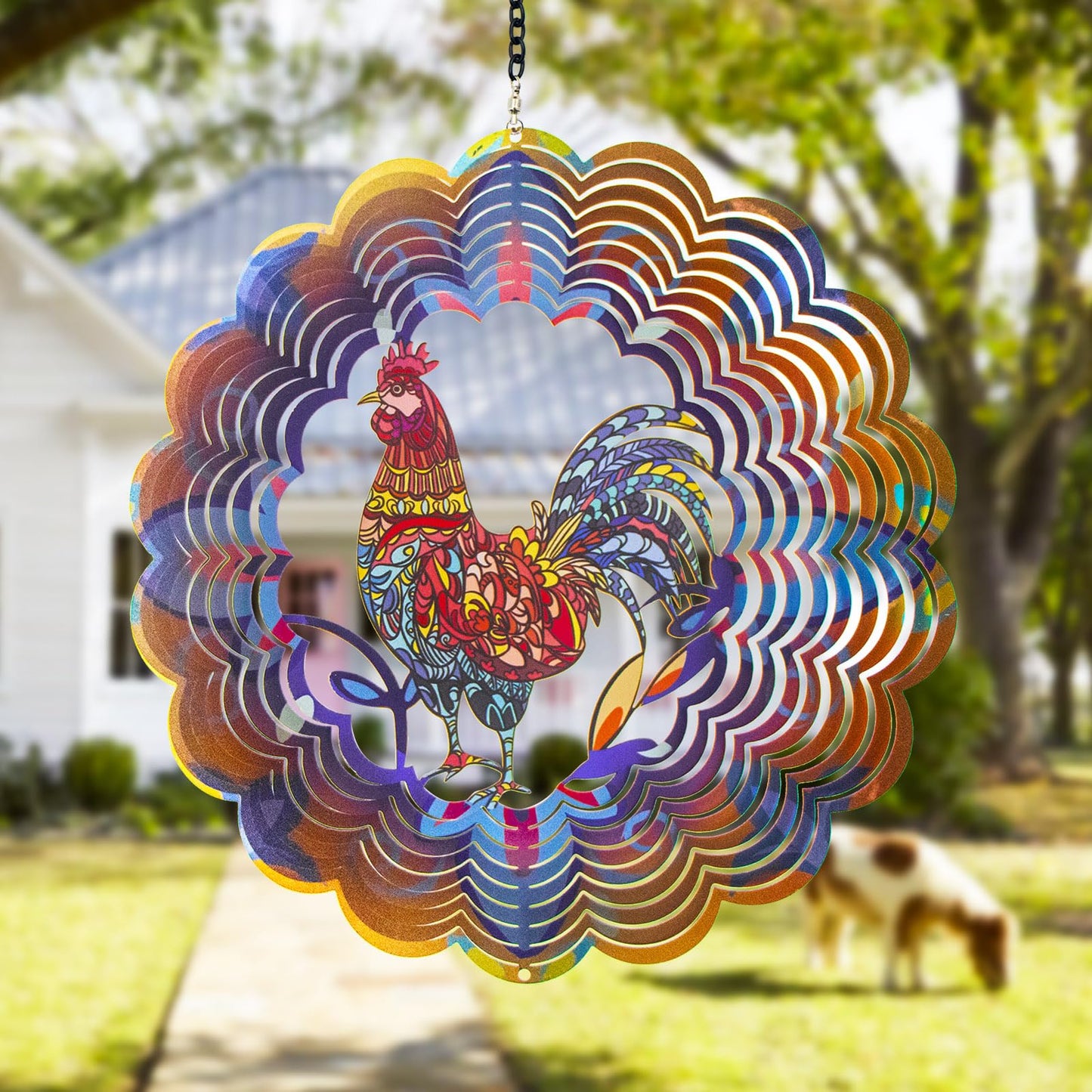 DKJOCKY Rooster Wind Spinner – 12-Inch Metal Garden Decor for Outdoor & Indoor Use