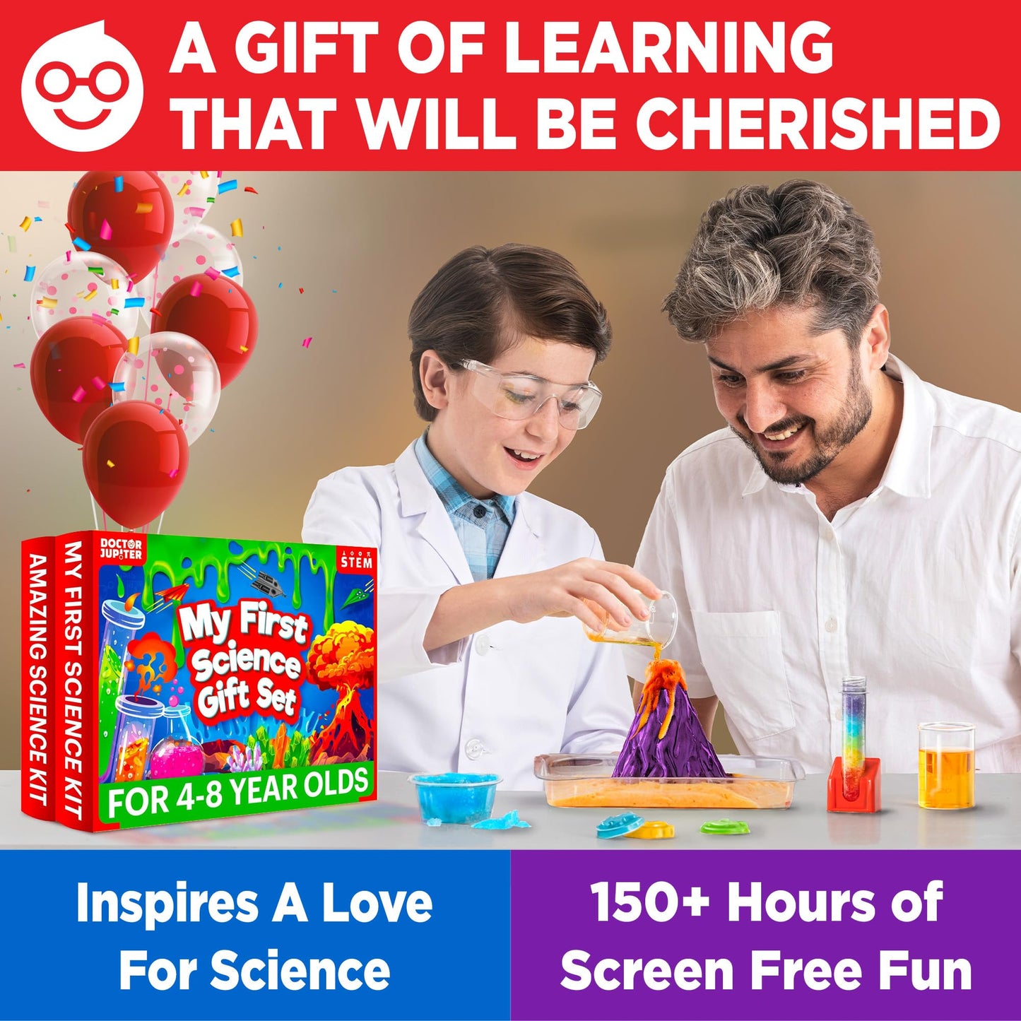 Doctor Jupiter My First Science Gift Set for Kids 4-8 | 2-in-1 STEM Kit with 100+ Experiments