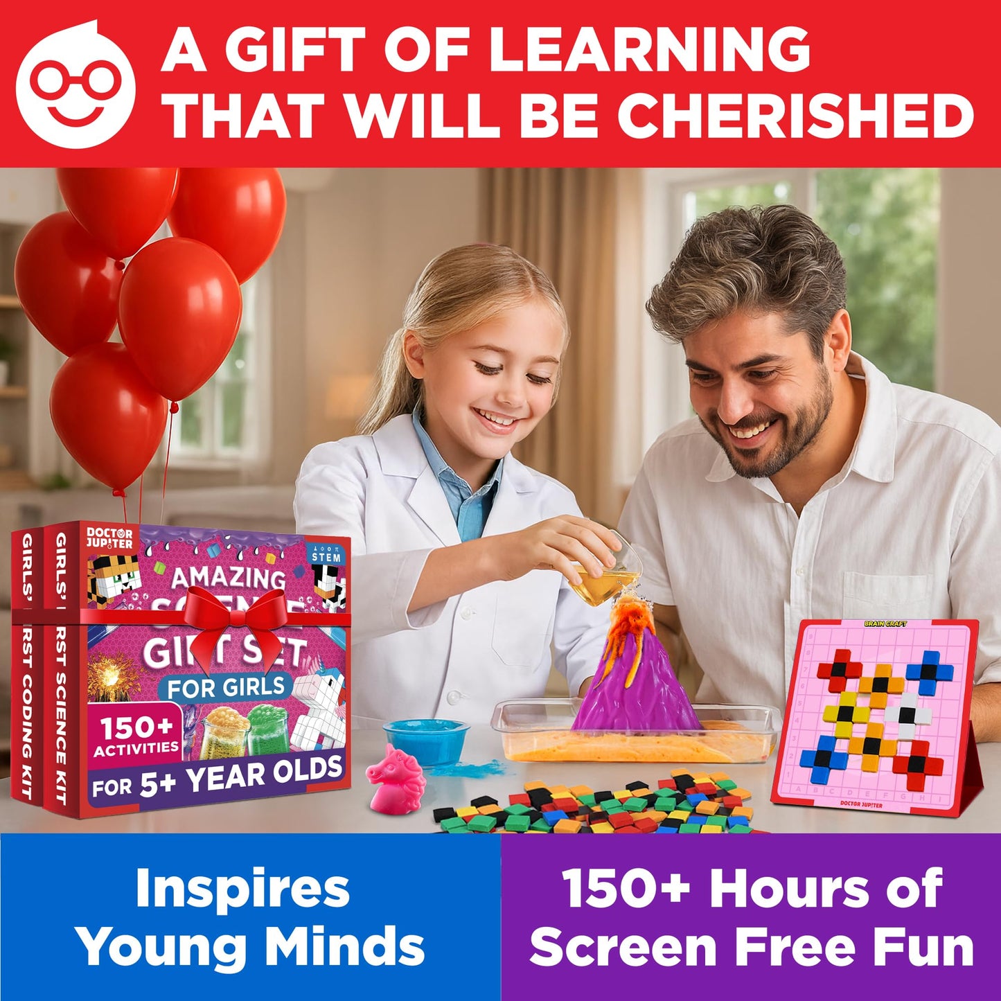 Doctor Jupiter Amazing Science Gift Set – Girls’ Science Kit Starter & Brain Craft for Ages 5+
