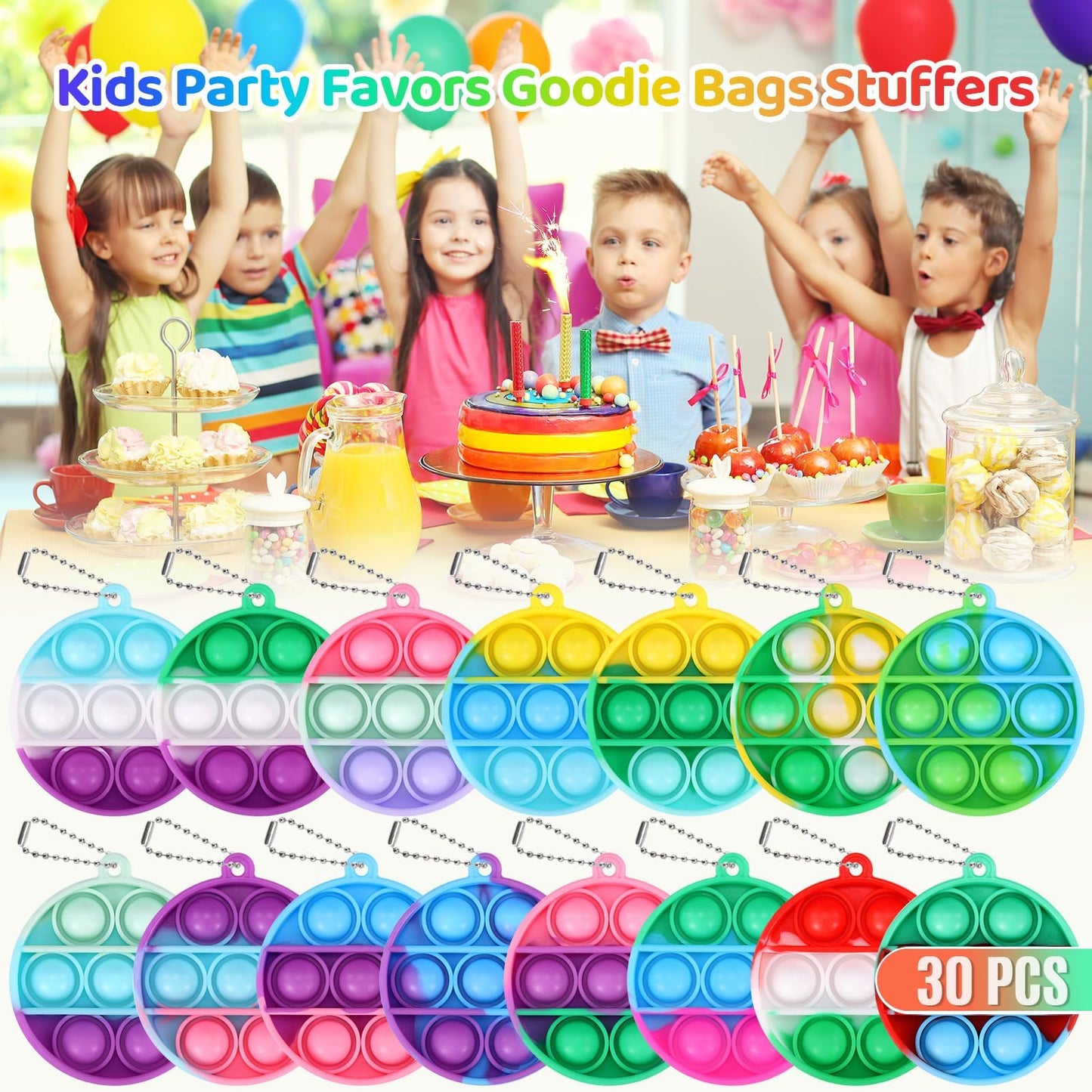 DODOLOL 30-Pack Kids Fidget Toys Bulk Party Favors | Mini Pop Fidget Keychains