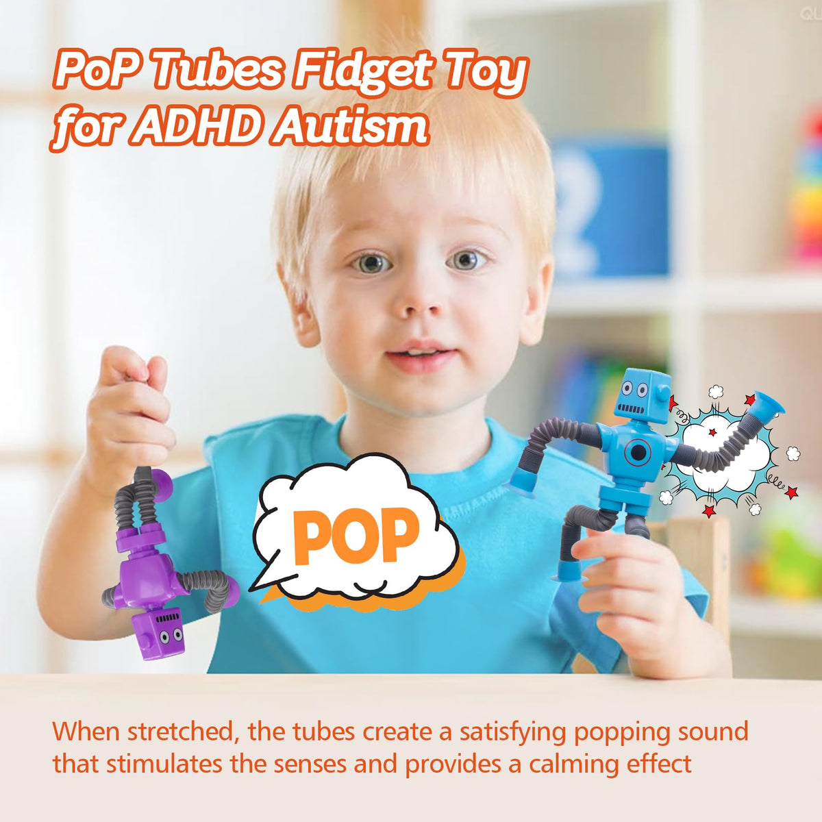 DoDoMagxanadu Pop Tubes Robot Fidget Toys — 2Pack Telescopic Pop Tube Stress Relief for Kids & Teens