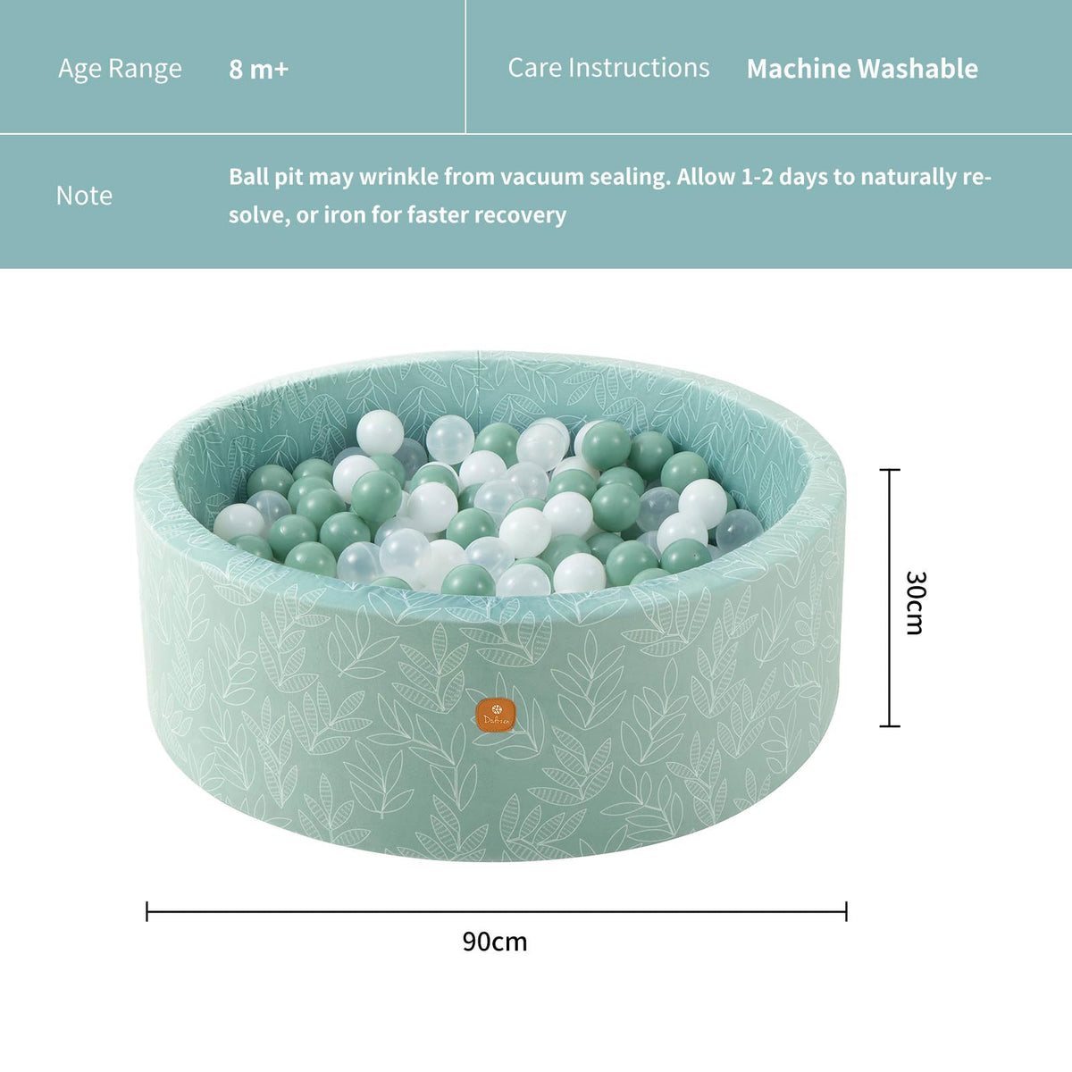Dodozen Foam Ball Pit – 35.4 x 11.8 in Round Play Pool Sage for Toddlers
