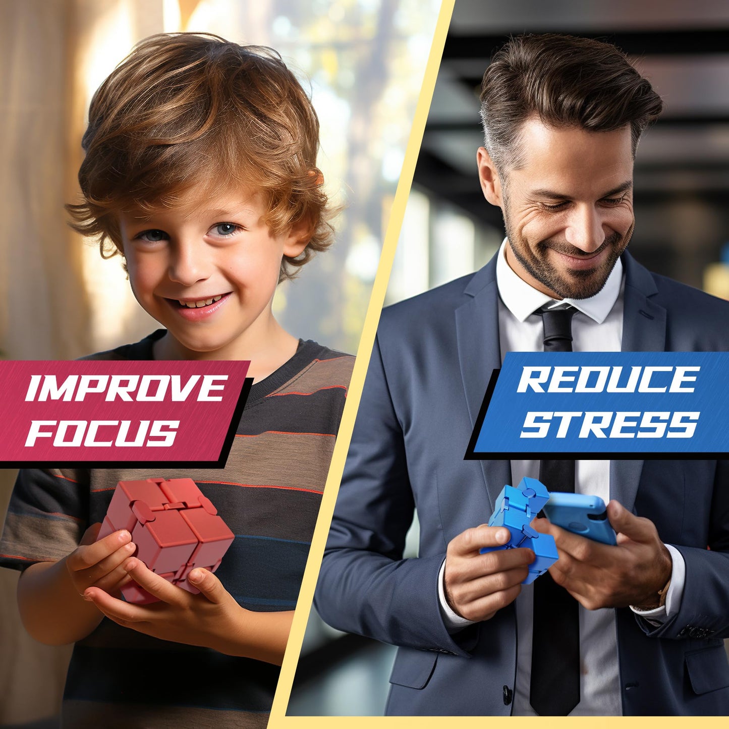 DOLASEV Infinity Cube Fidget Toy – Aluminum Alloy Metal Fidget Cube (Gold)