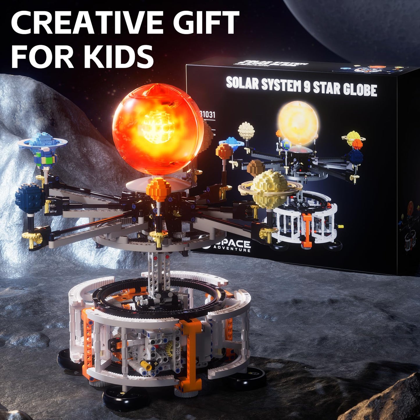 DOLIVE Dual-Mode Spinning Solar System Kit – 1282 PCS, Light-Up Sun, STEM Space Model for Kids 8+