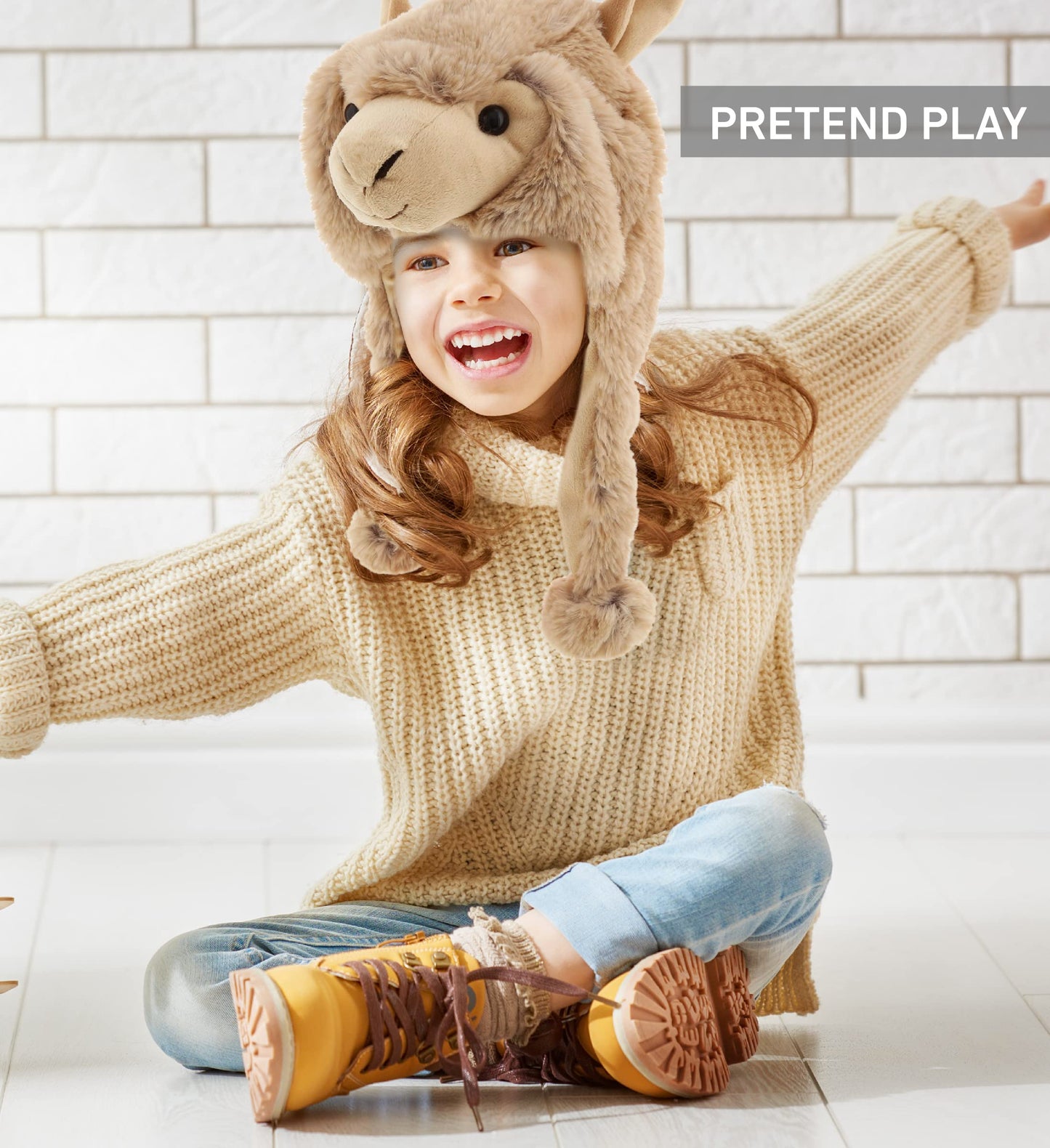 DolliBu Brown Llama Plush Hat – Soft Fleece Winter Hat with Moving Ears for Kids & Teens