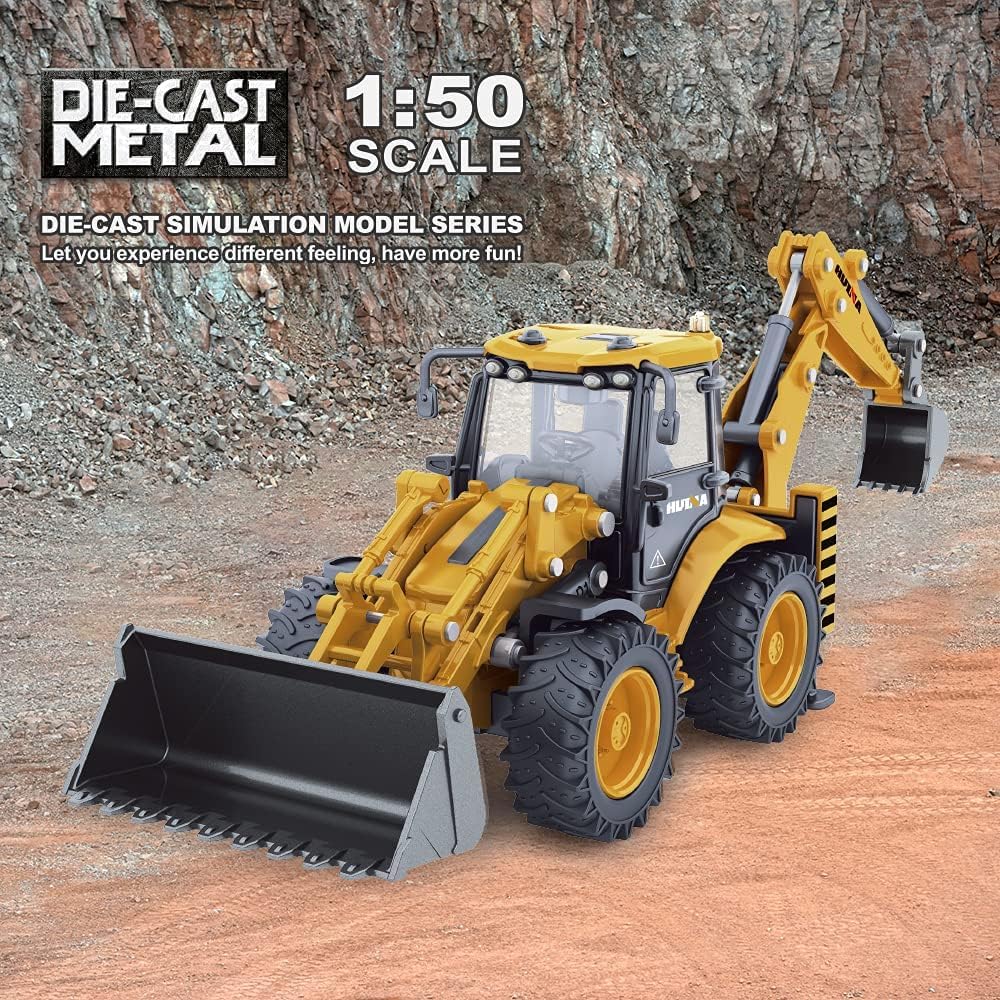 Dollox Die-cast Excavator Backhoe Front Loader Truck – 1:50 Scale Metal Engineering Vehicle
