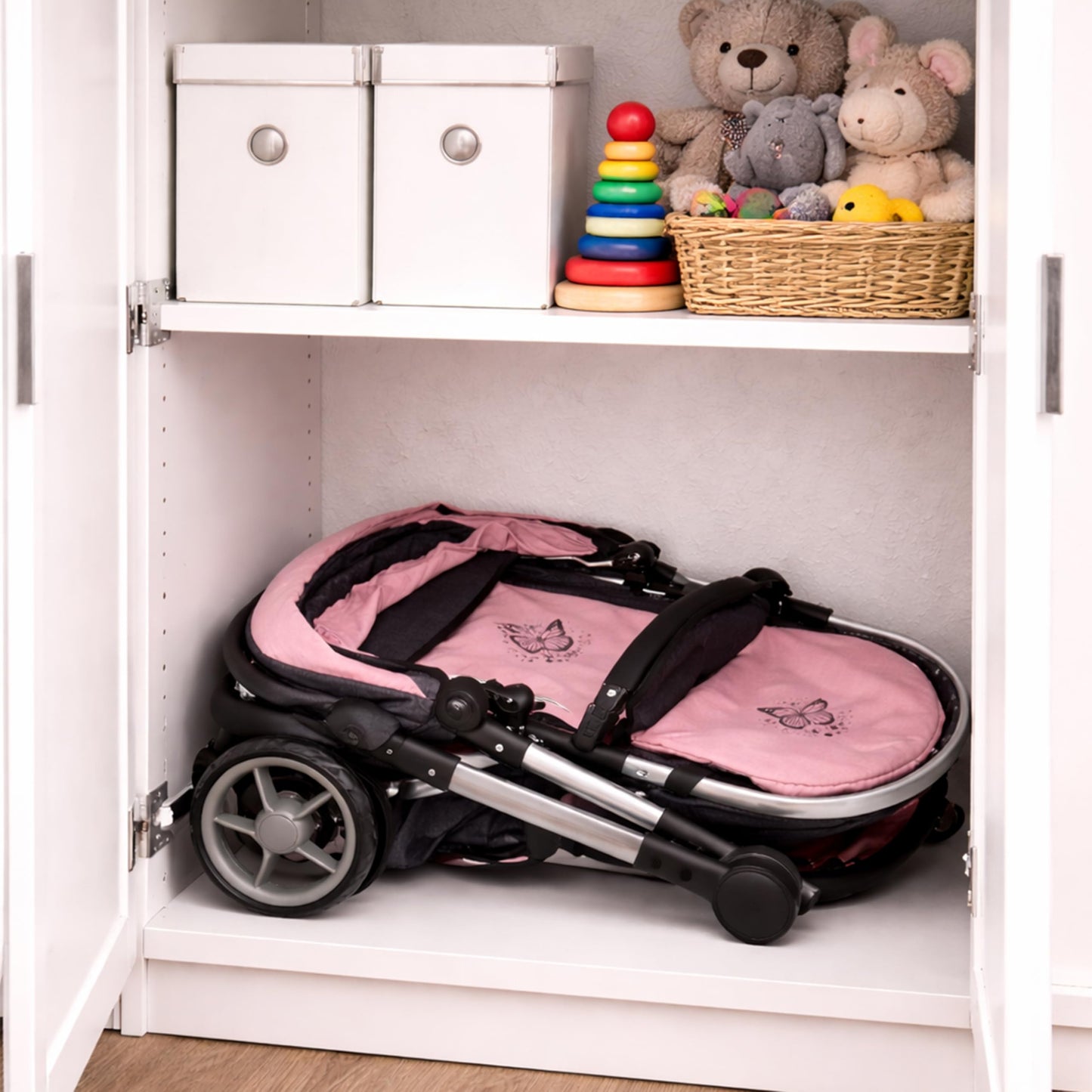 Dolls To Play Convertible Baby Doll Stroller 2-in-1 Carriage with Bag, Canopy & Rotating Wheels