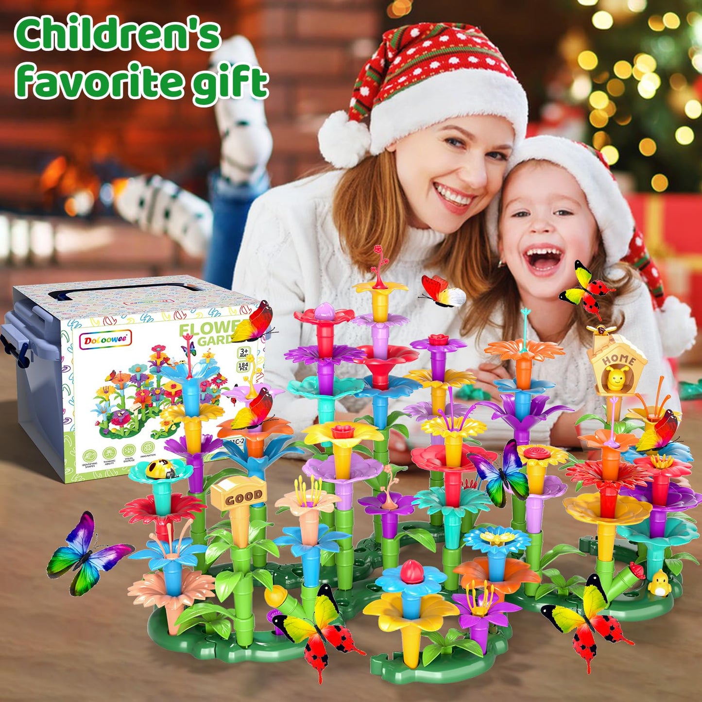 Doloowee 184Pcs Flower Garden Building Toys – STEM DIY Kit for Girls 3-7