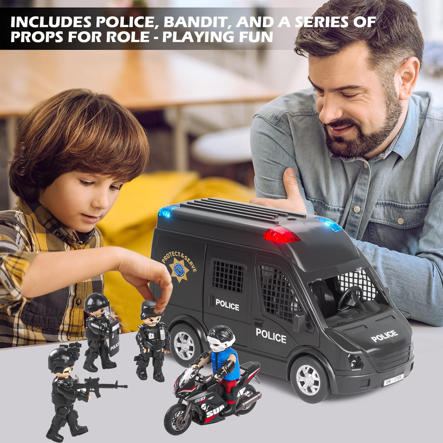 Doloowee Police Car Toy Truck with Lights & Sounds – Emergency Vehicle Playset for Kids (Ages 3-8)