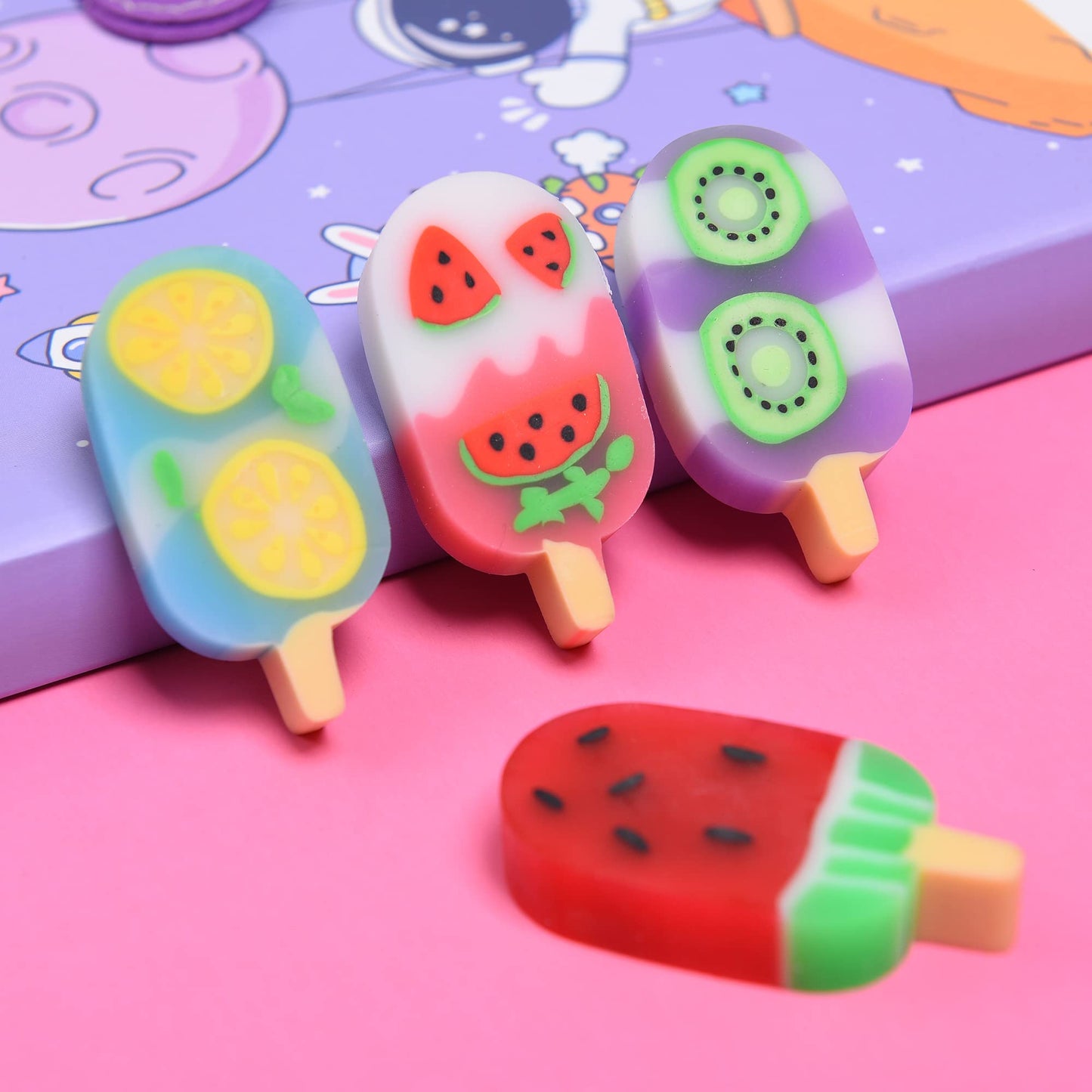 DOMG 16Pcs Fruit Ice Cream Erasers – Colorful Classroom Rewards & Party Favors