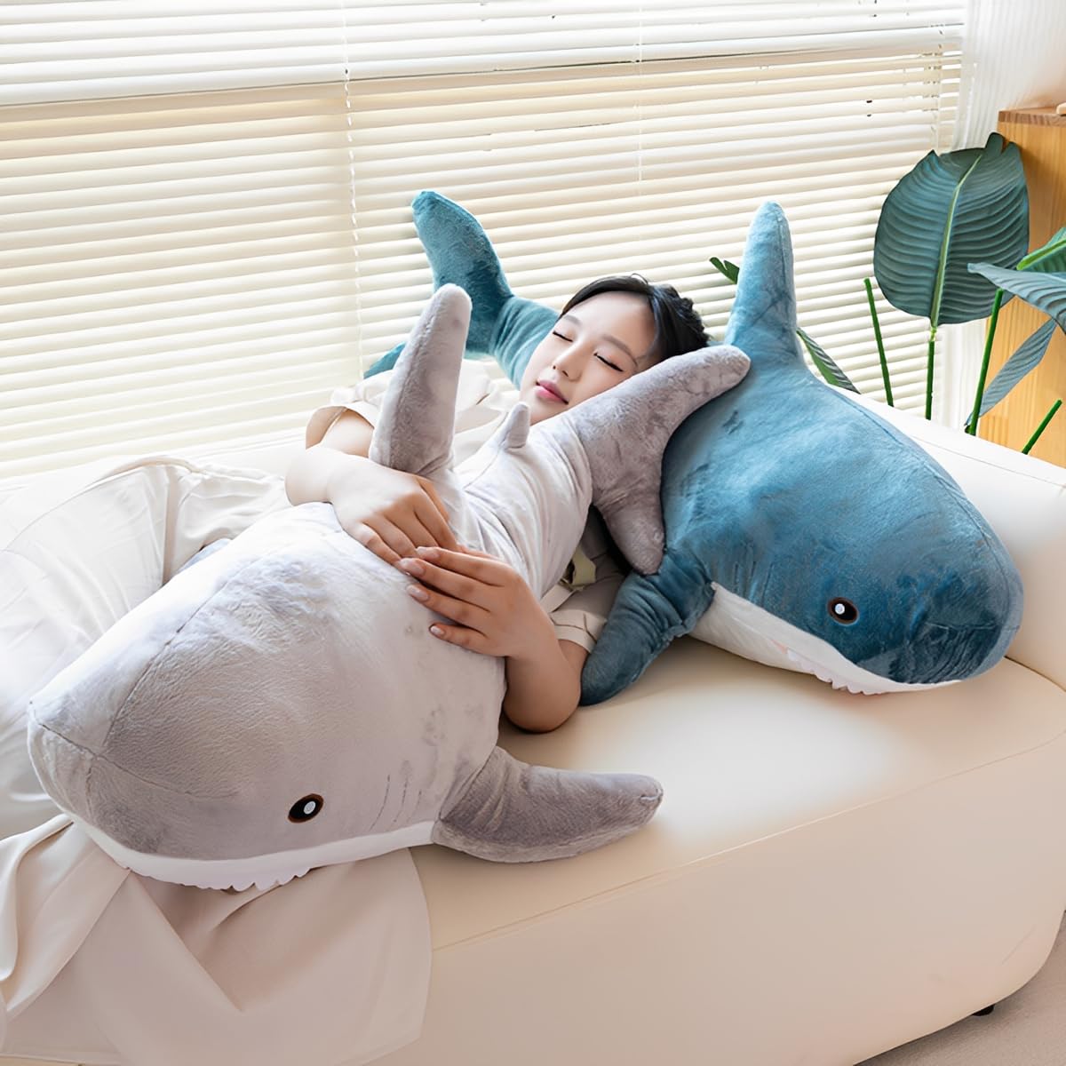 DongAi Plush Shark Toy Pillow – Giant 39.4” Blue Shark, Ultra-Soft Comfort for Kids