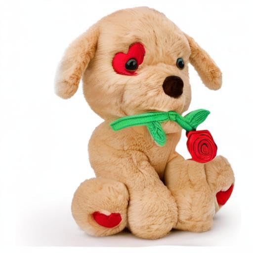 Donse 10-Inch Plush Dog with Rose – Valentine Gift for Her