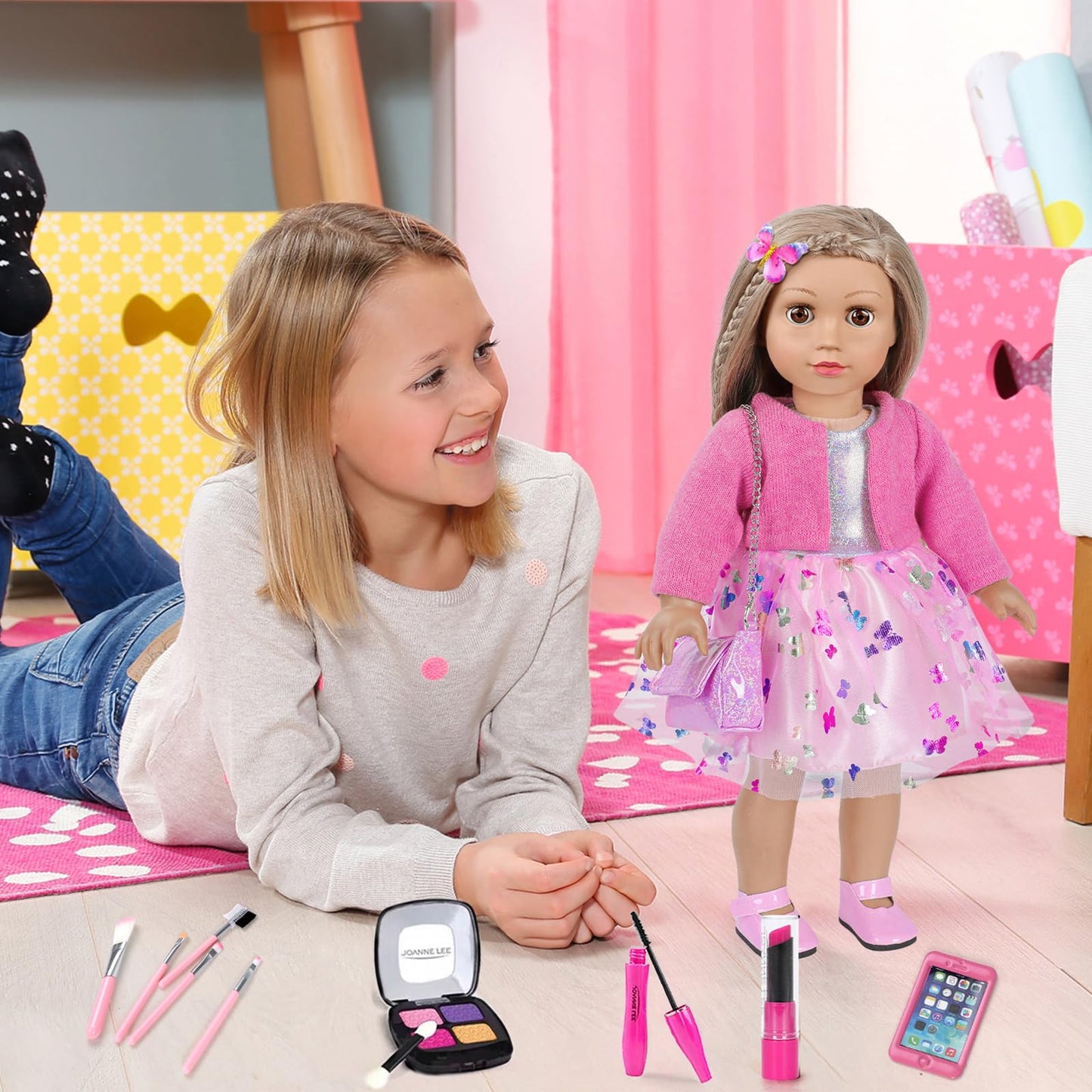 DONTNO American 18-Inch Doll Makeup Accessories & Clothes – Messenger Bag Set