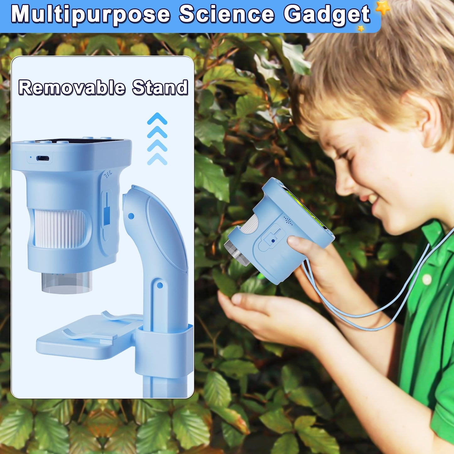 Doobuli Kids Microscope – 3-in-1 Handheld Digital Microscope, Camera & Telescope (300x)