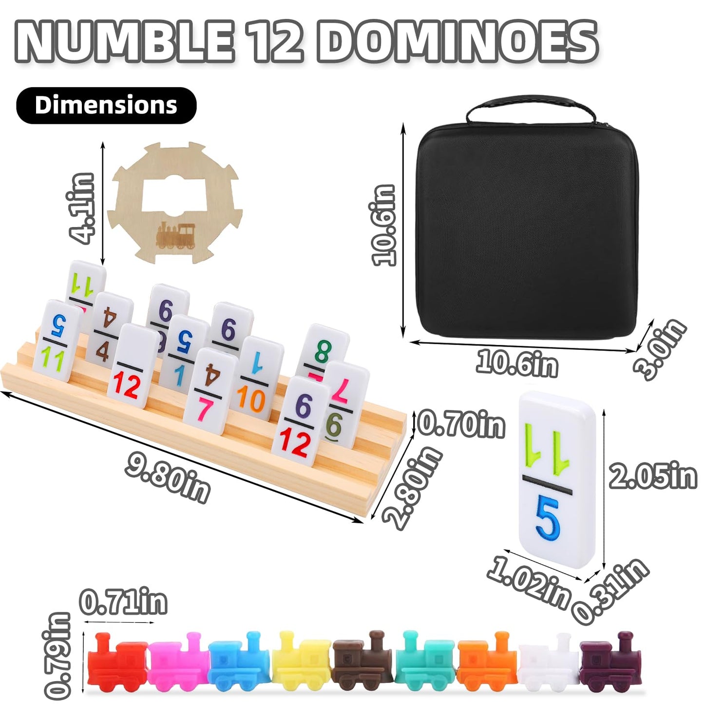 Doreimi Mexican Train Dominoes Set: 91 Tiles, 8 Holders, Travel Ready