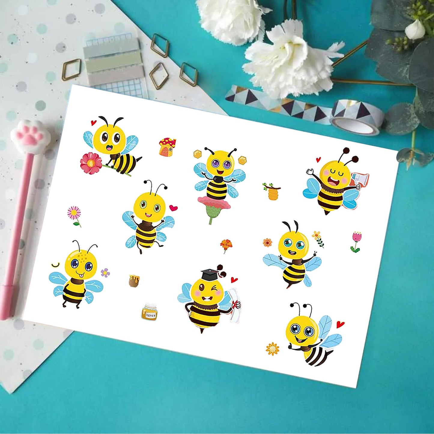 Dorgua Bee Make a Face Stickers – 24 Sheets Mix & Match DIY Bee Decor