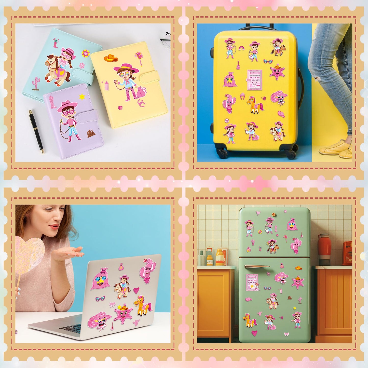 Dorgua 24 Sheets Cowgirl Make-a-Face Stickers – Pink Western DIY Crafts Kit