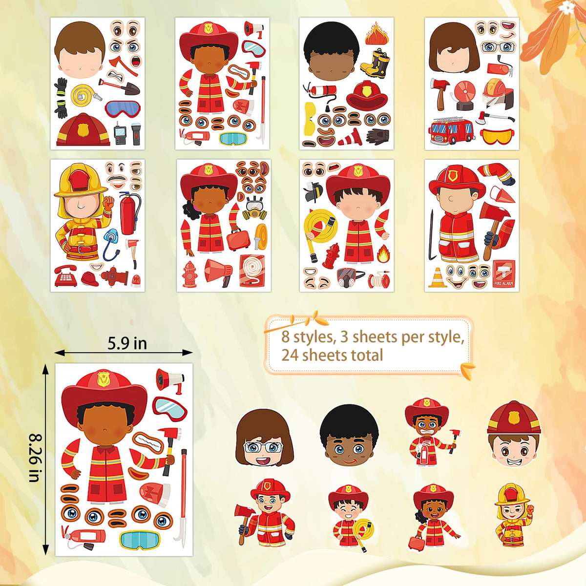 Dorgua Firefighter Make a Face Stickers – 24 Sheets DIY Party & Classroom Set