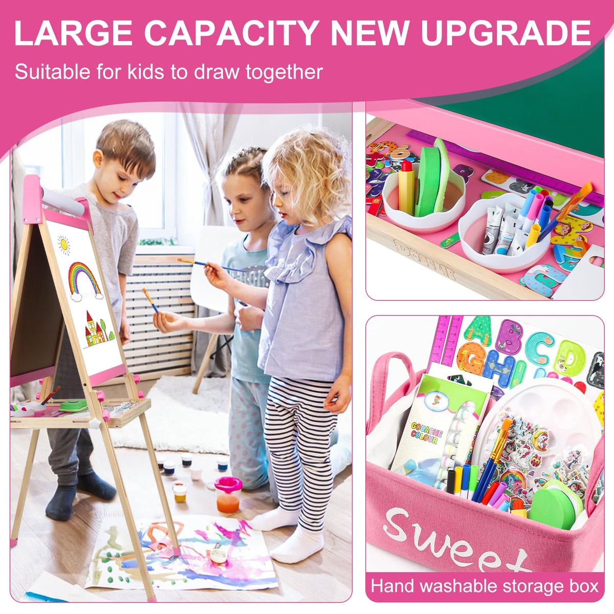 Doselie Adjustable Wooden Kids Easel — Magnetic Whiteboard & Chalkboard with All-in-One Art Set