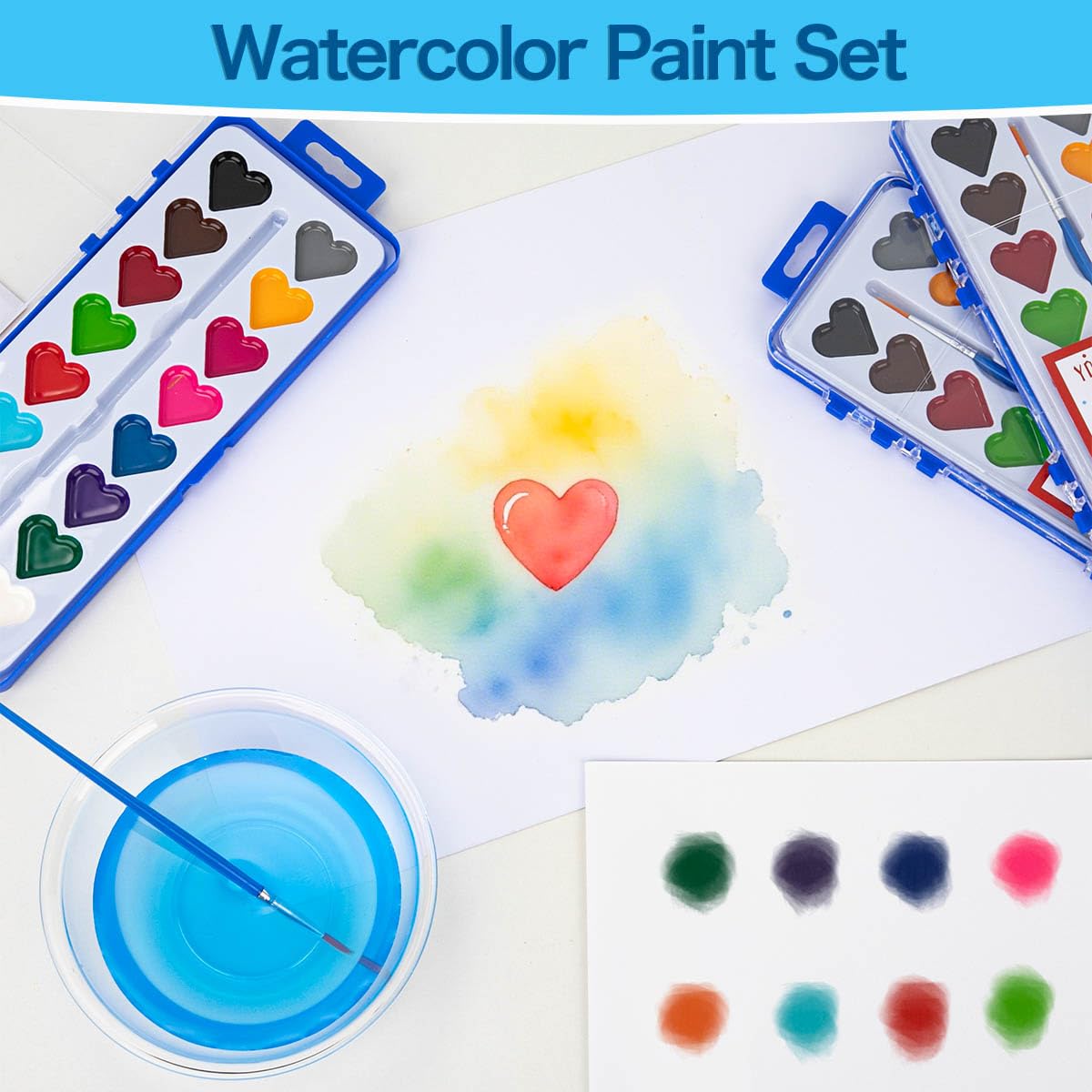 DOSEWART 36-Pack Heart Watercolor Set with Brush – Kids Art Supplies, Valentines & Classroom Pack
