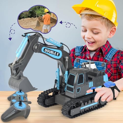DOUBLE E Remote Control Excavator Toy – 2.4GHz RC Digger with 350° Cab Rotation, Ready-to-Run Pack