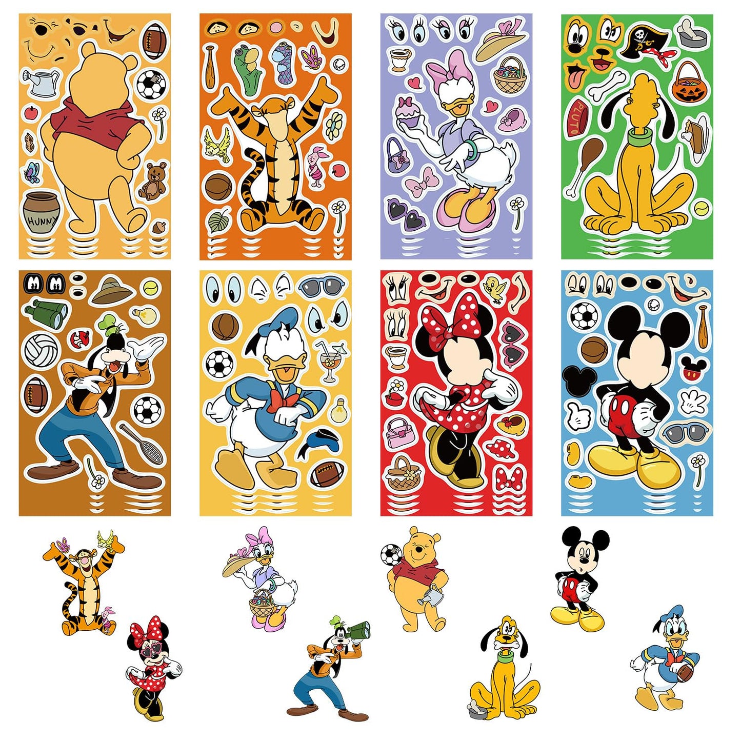Dovipta Cute Cartoon Character Stickers – 24 Sheets, 8 Classic Characters, Waterproof Vinyl