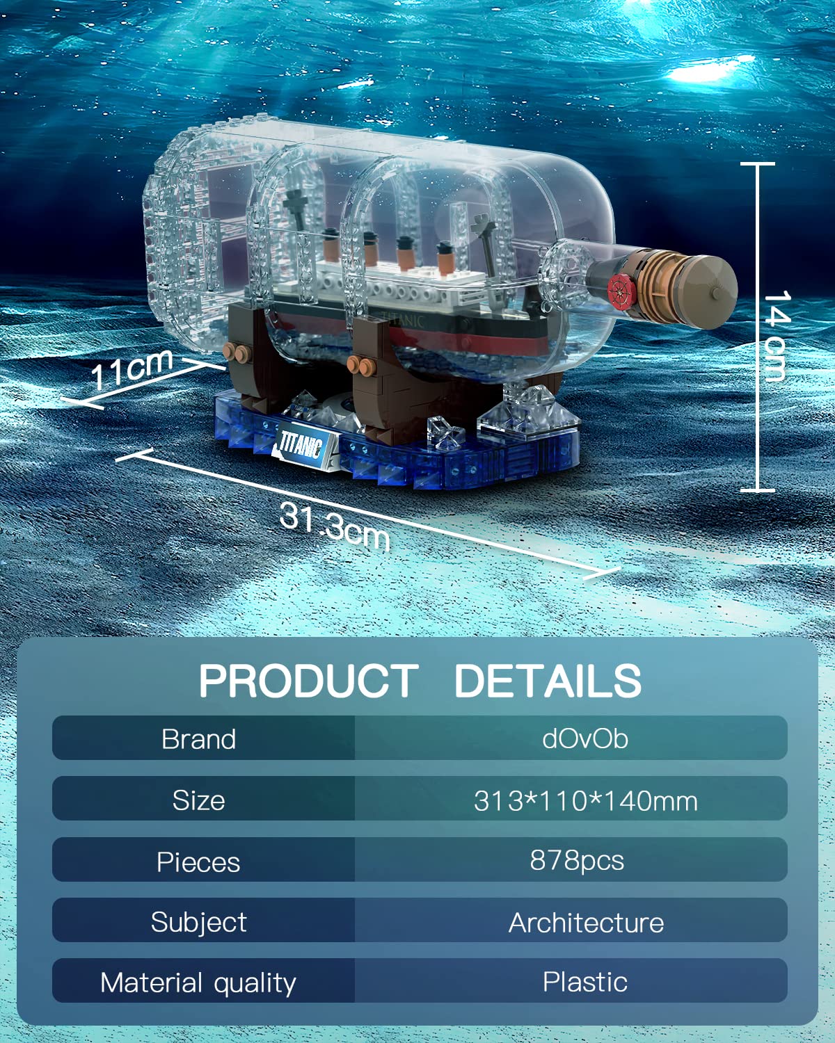 dOvOb Titanic Ship in a Bottle Blocks Set – 878 Pieces | Creative Display & STEM Gift