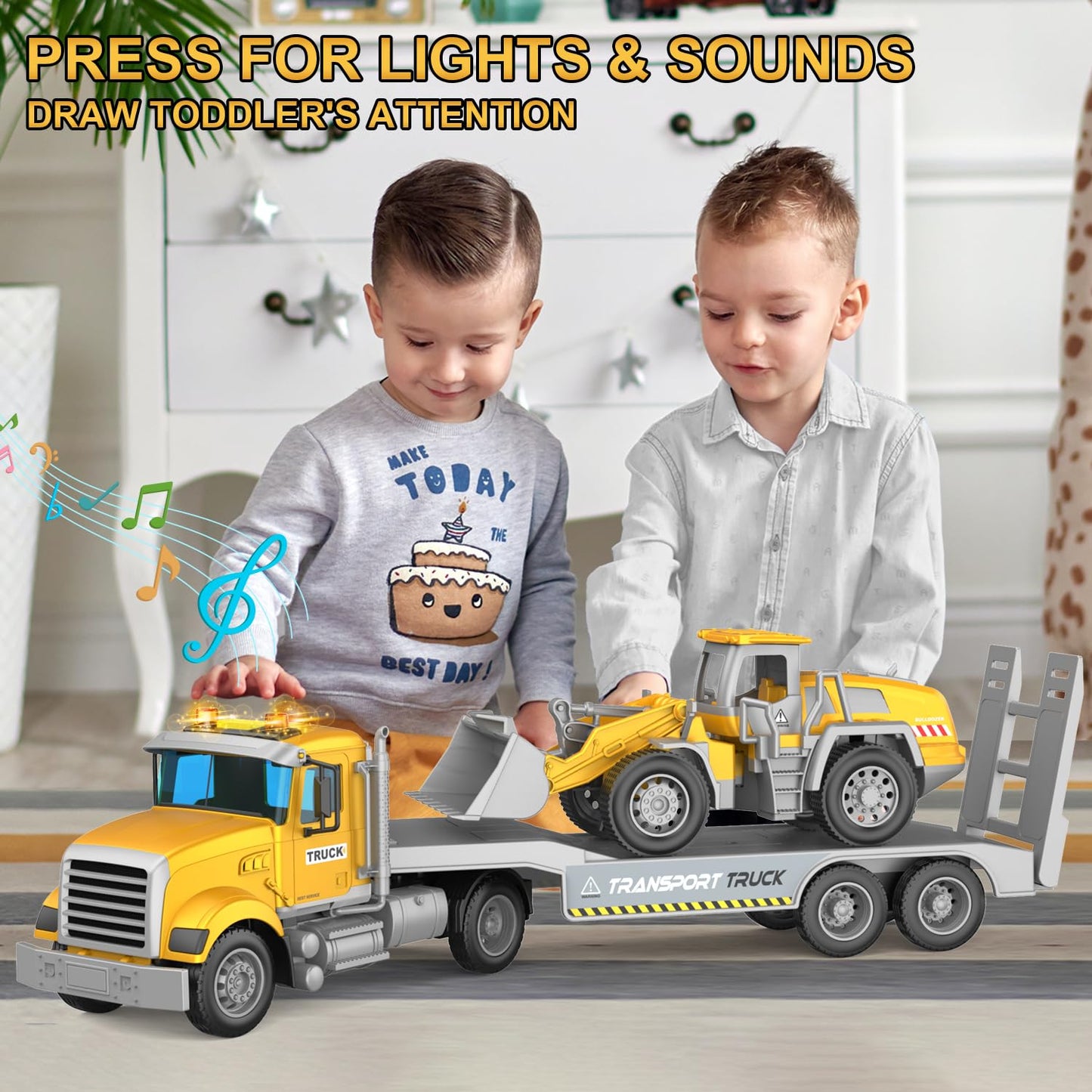 DOWELLIN Carrier Vehicle Truck Toys for Kids – 2-in-1 Transport Truck with Bulldozer (Ages 3+)