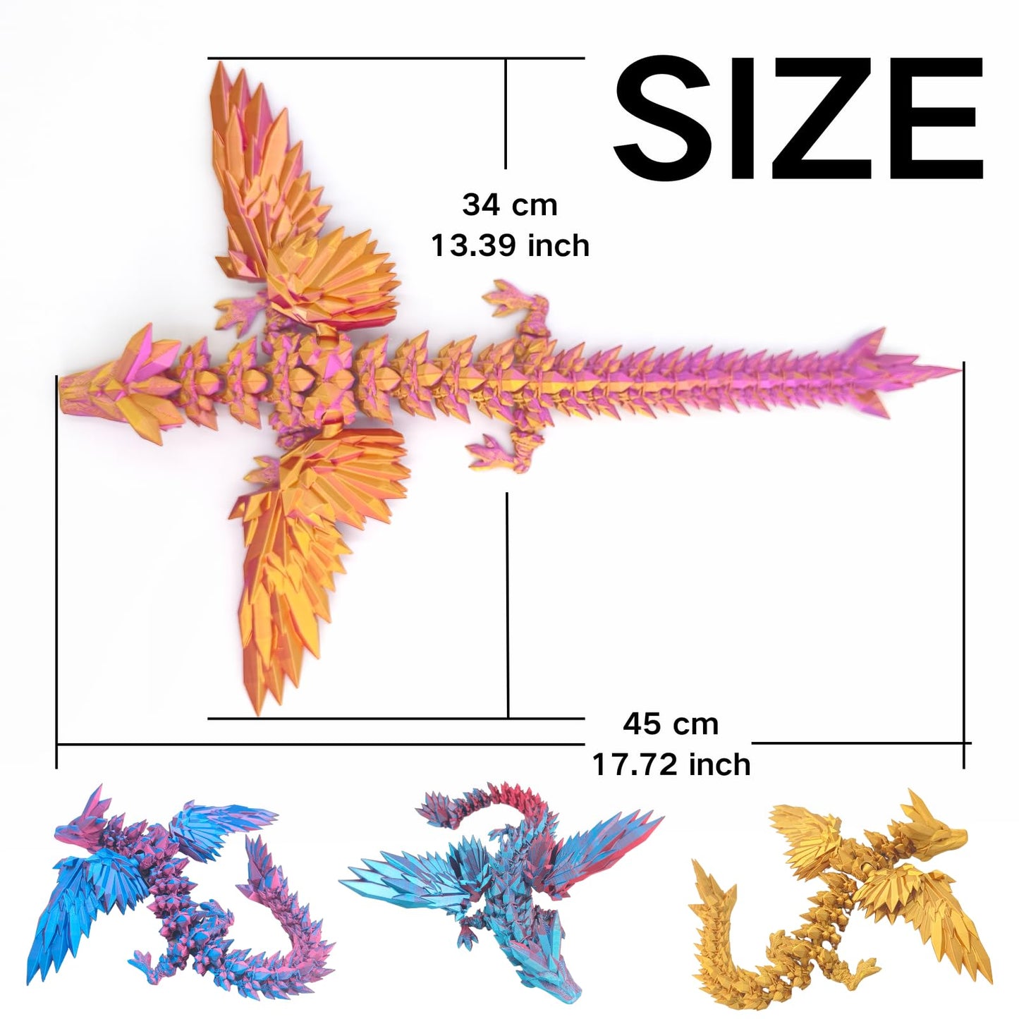 Dpcirk 3D Printed Dragon – 18-Inch Flying Flexible Dragon with Wings (Purple Gold)