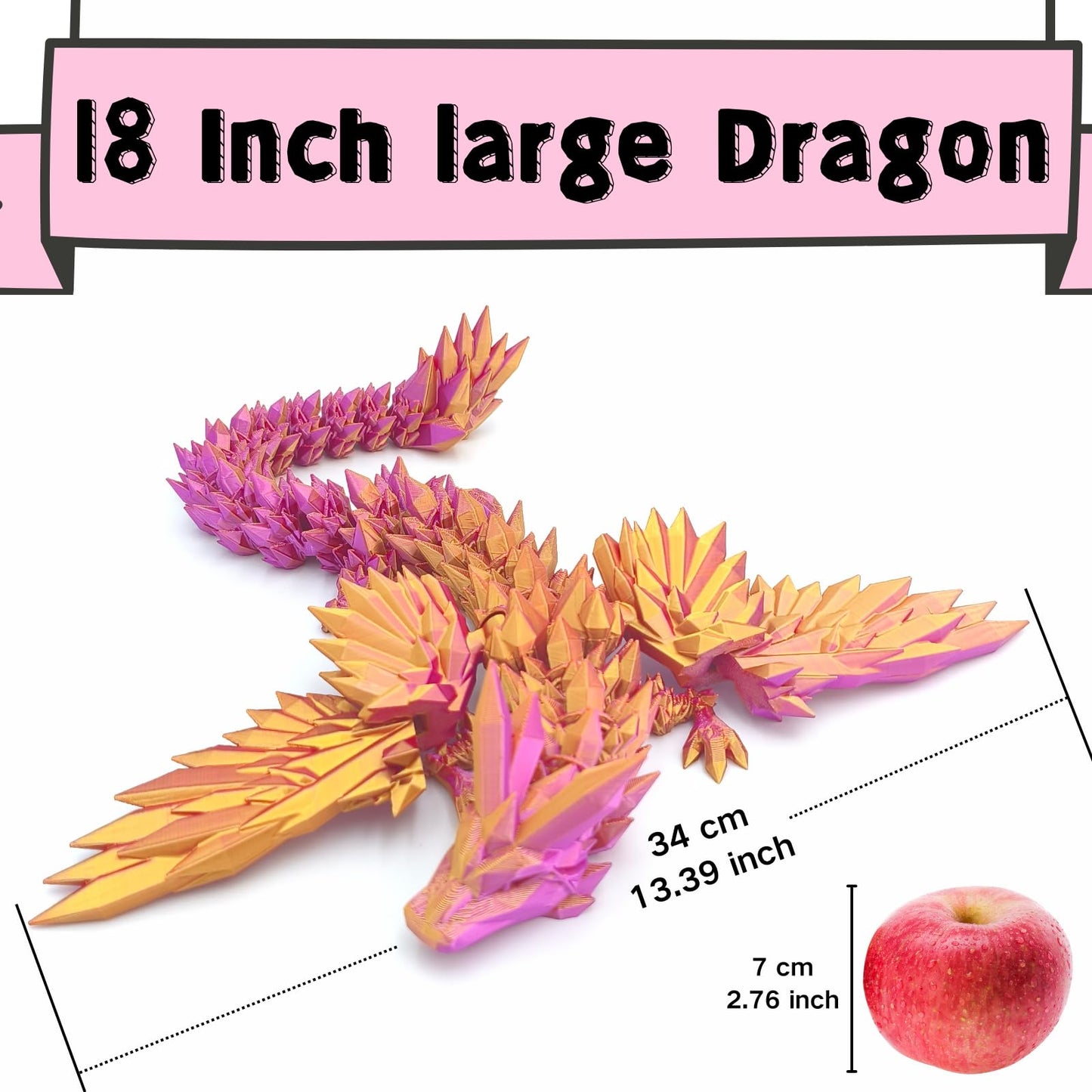 Dpcirk 3D Printed Dragon – 18-Inch Flying Dragon with Wings | Home Decor & Desk Pet