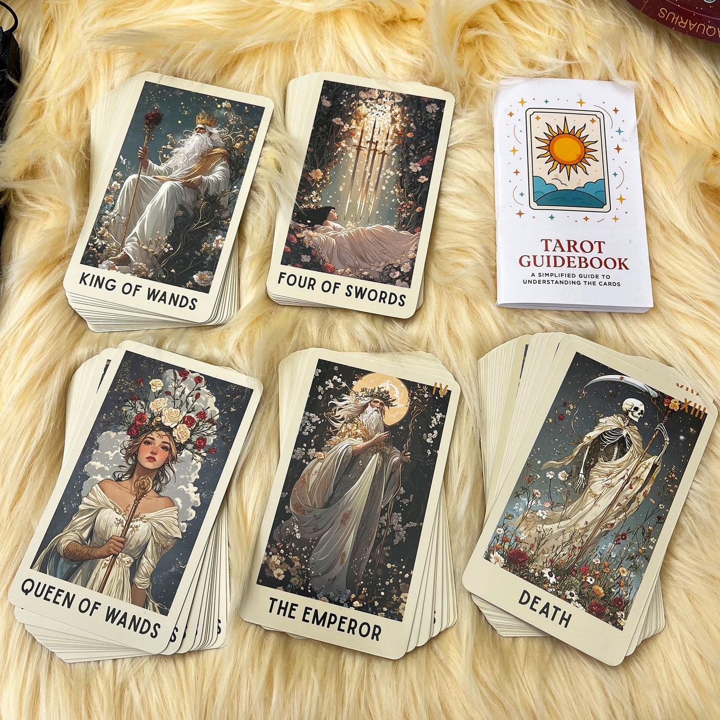 DPEHAKMK Floral Tarot Deck – 78 Cards with Guidebook | Modern Witch Tarot for Beginners & Experienced Readers