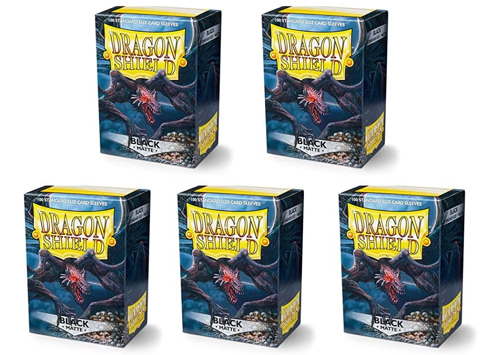Dragon Shield Matte Black Standard Size Card Sleeves – 5 Packs (500 Count), PVC-Free & Archival Safe