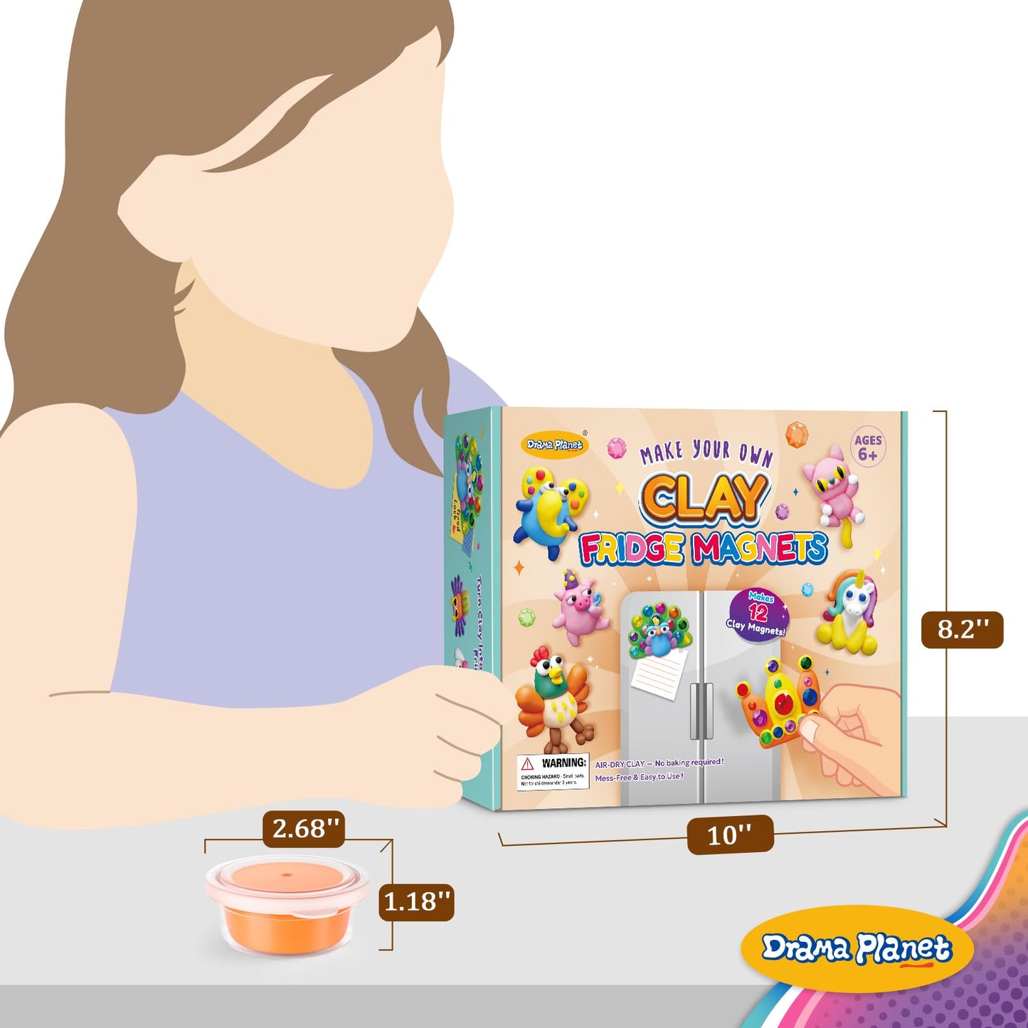 Drama Planet Make Your Own Clay Fridge Magnets Kit – 12 DIY Magnets + 54-Page Idea Book