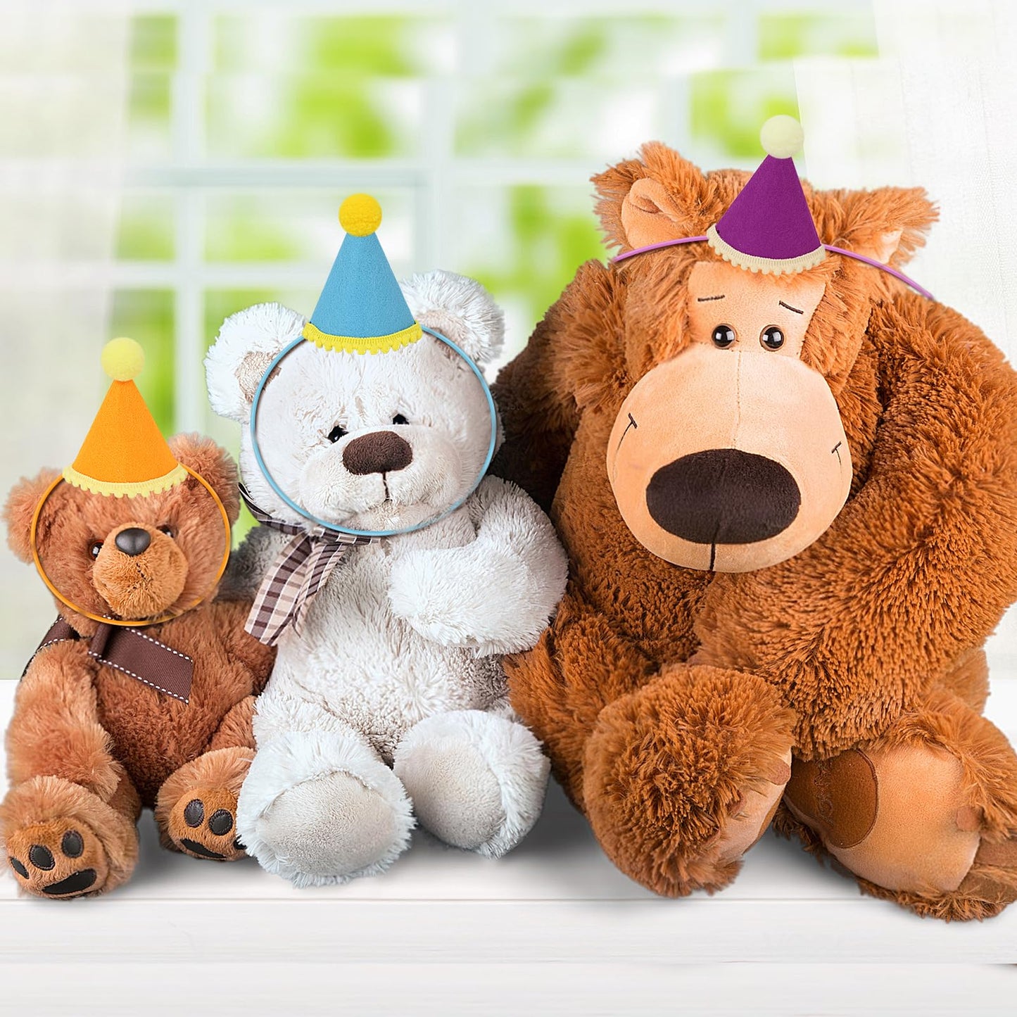 DRANSMIC 12 Pack Mini Party Hats for Stuffed Animals — Rainbow Felt Cone Hats for Dolls and Pets