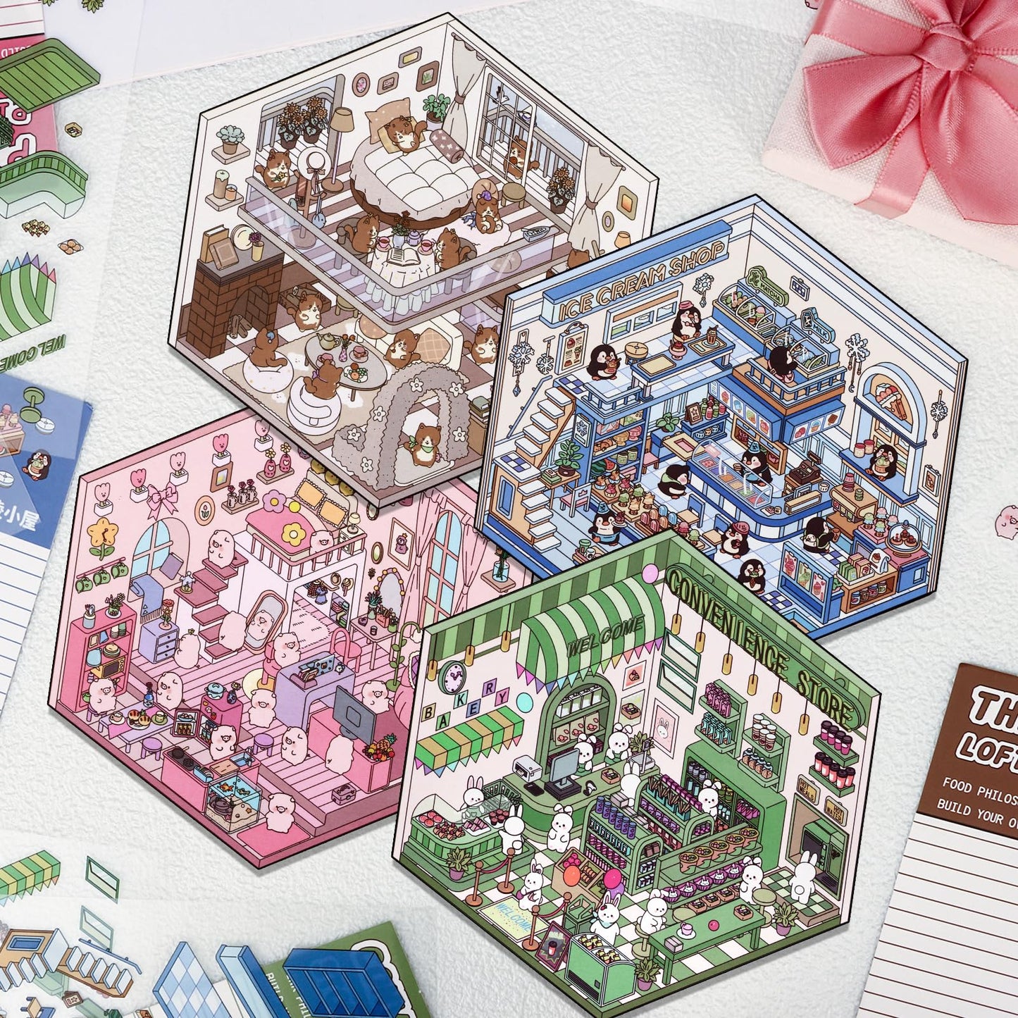 Draupnir DIY 3D House Stickers – 4-Set Creative Scenes for Home, Café & More