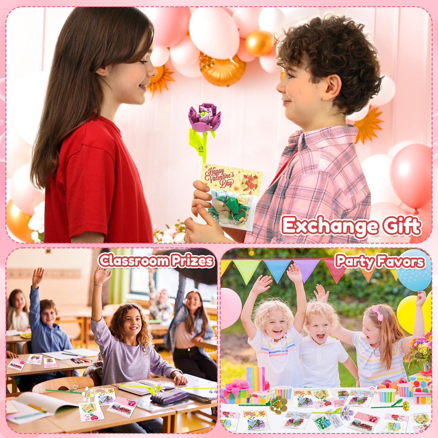 Valentine's Day Flower Building Blocks with Cards | 24 Unique Blooms - DREACAREFT