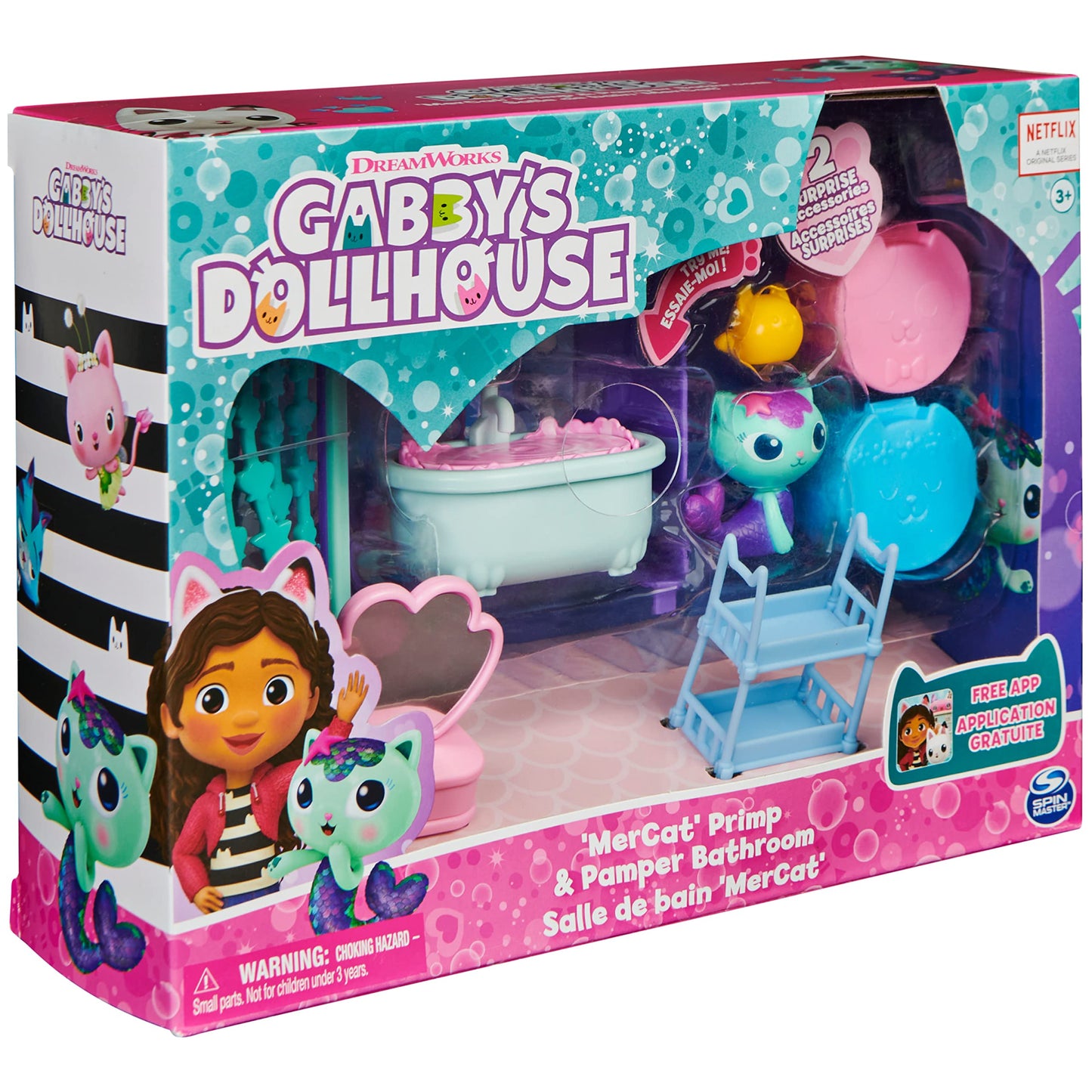 Gabby’s Dollhouse Primp & Pamper Bathroom with MerCat – 3 Accessories & 2 Deliveries