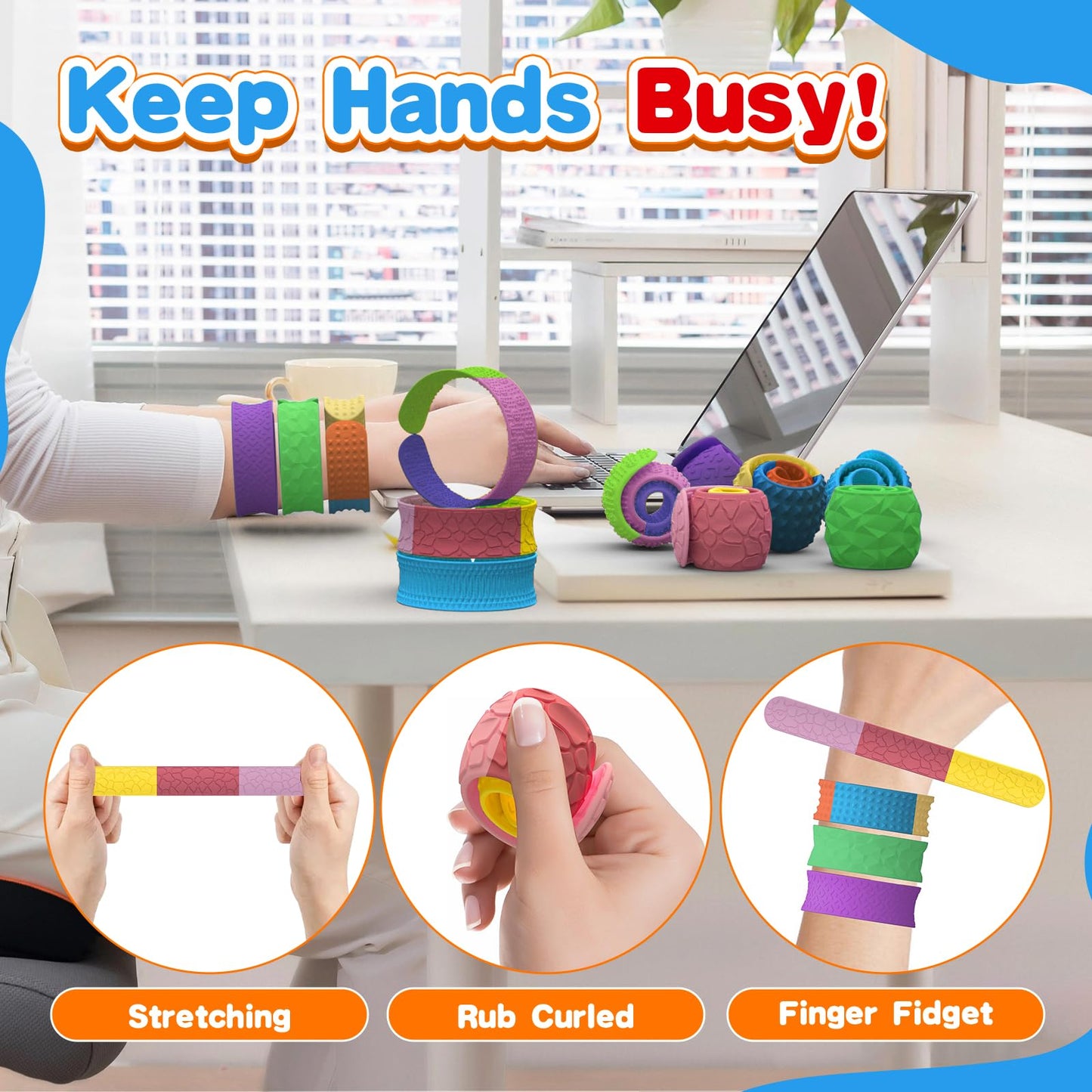 Drephere Sensory Fidget Slap Bracelets – 6-Pack Textured Silicone Toys for Focus & Calm