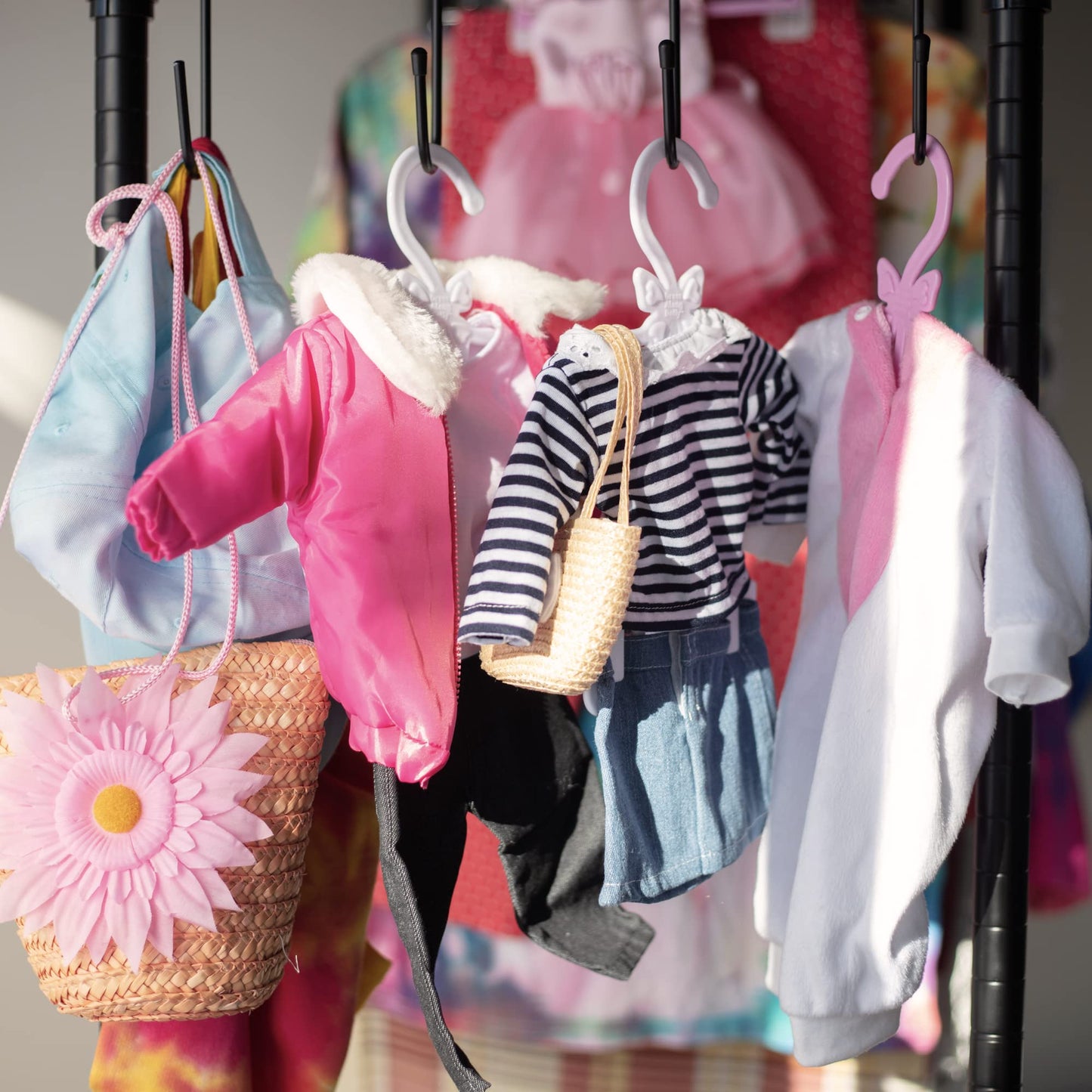 Dress Along Dolly Pink Full-Outfit Hanger 24pk for 18-inch Dolls | Organize Tops & Bottoms