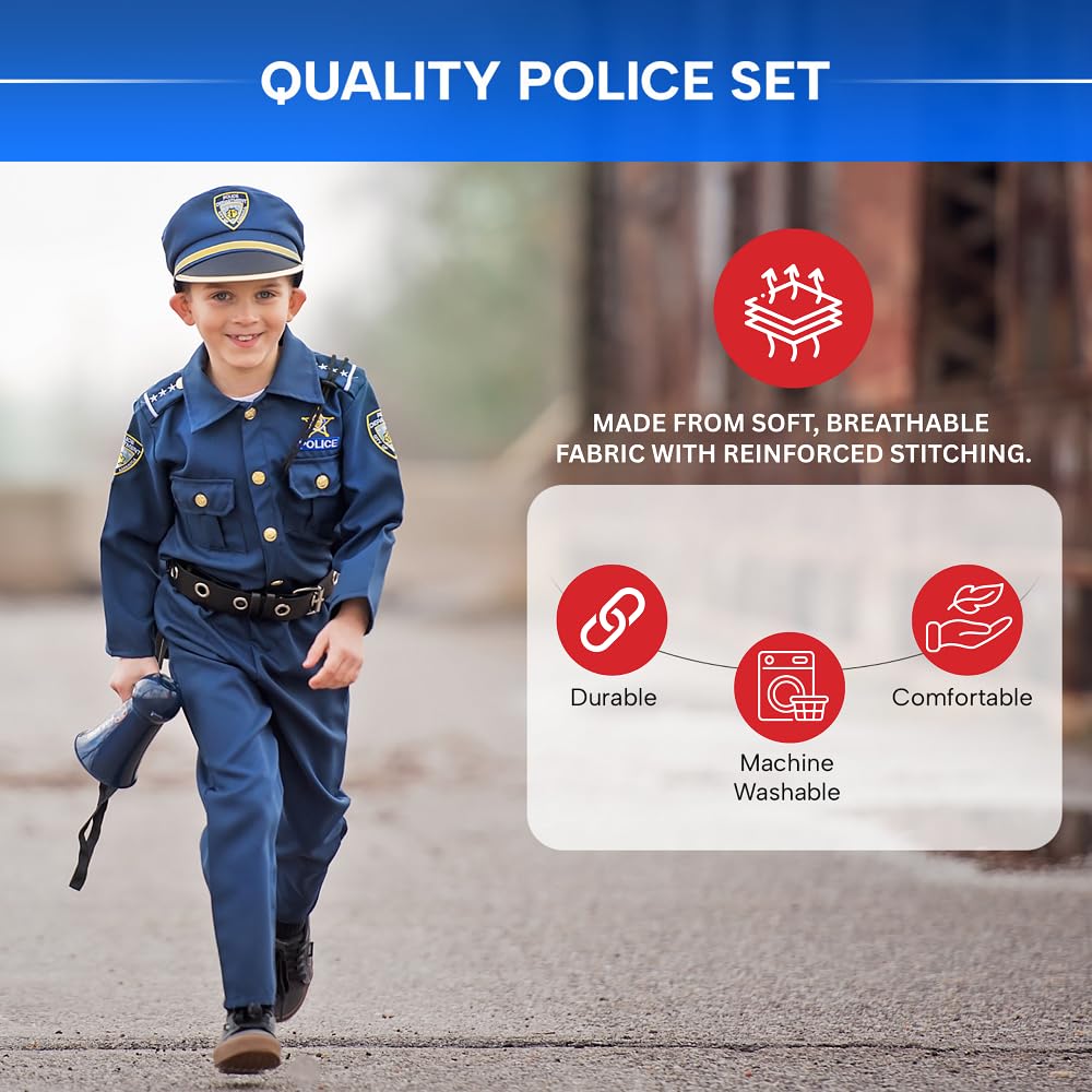 Dress Up America Police Costume for Kids – Realistic Cop Uniform Set with Shirt, Pants, Hat & Accessories