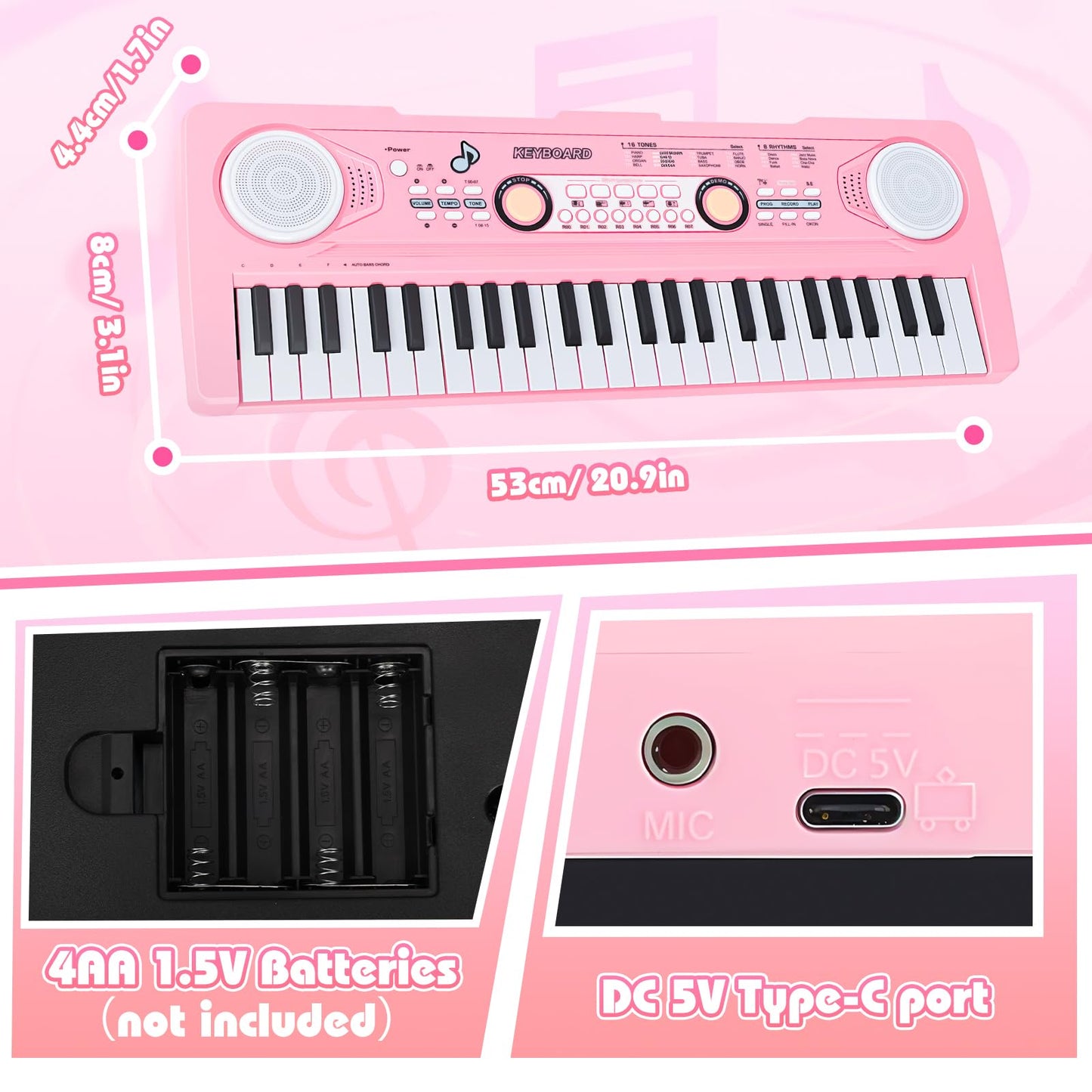 Drmukie 49-Key Pink Piano Keyboard Toy – Fun Musical Gift for Kids Aged 3–7