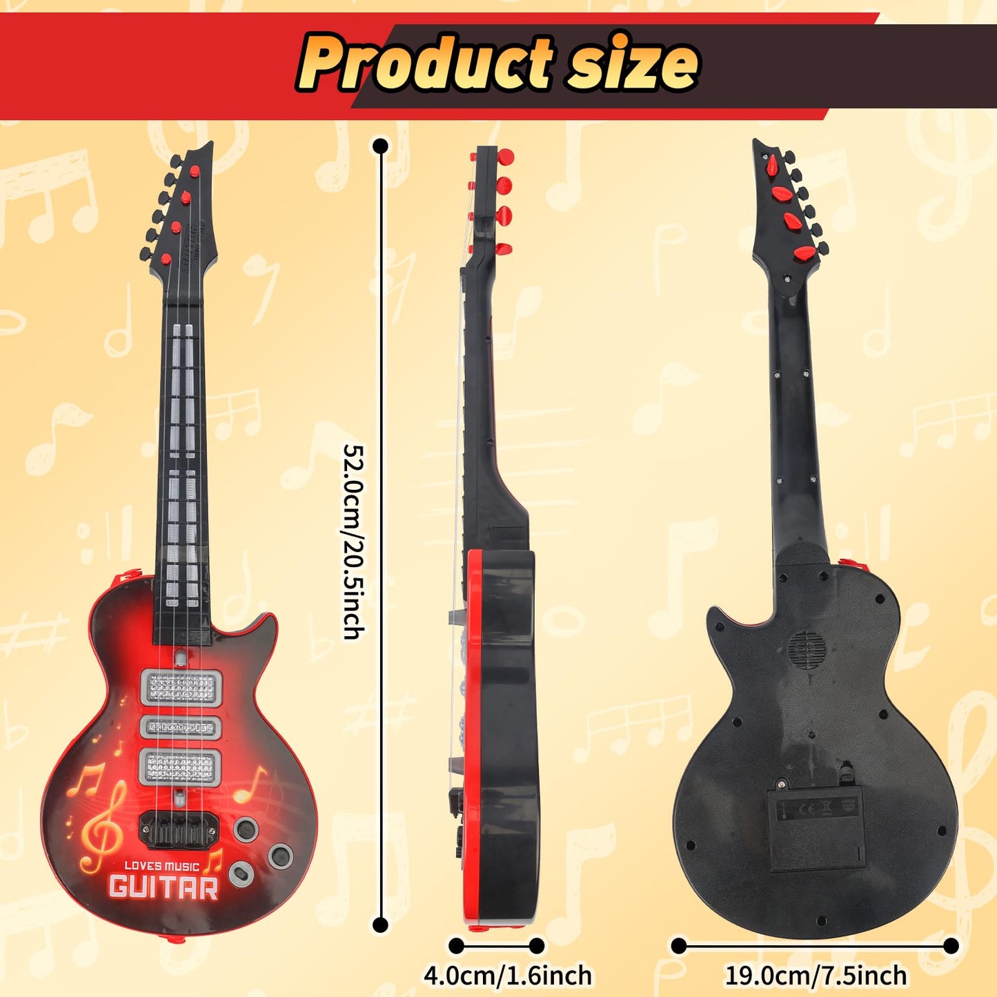 Drmukie Kids Guitar Toy – 21-Inch Light-Up 4-String Electric Guitar for Toddlers (Ages 3-6) – Red