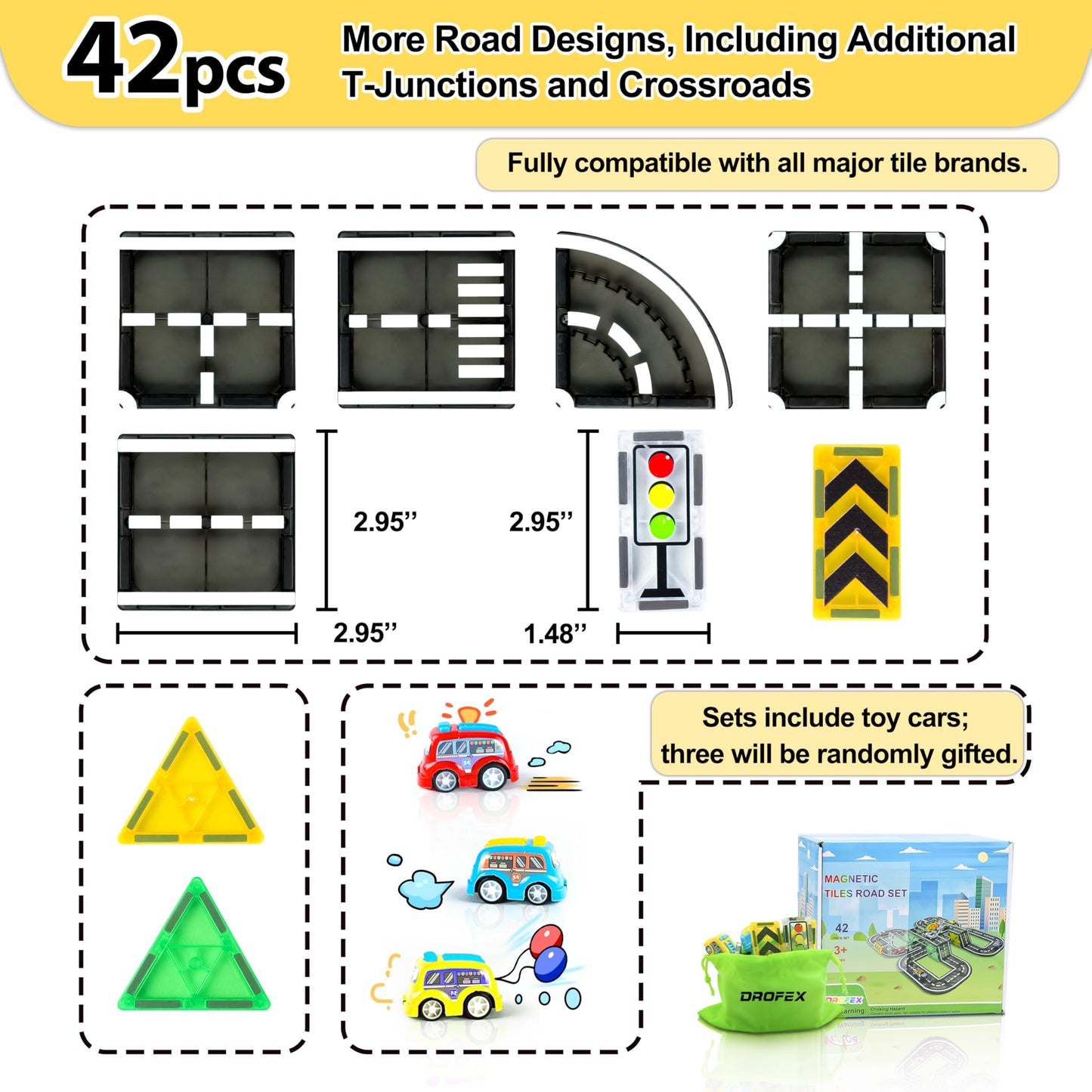 Drofex 42pc Magnetic Tiles Road – STEM Building Toys for Kids 3+