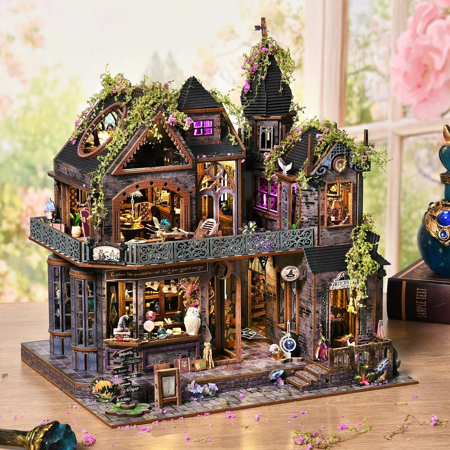 DROICC DIY Miniature House Kit: Gothic Witch Castle with LED Lights