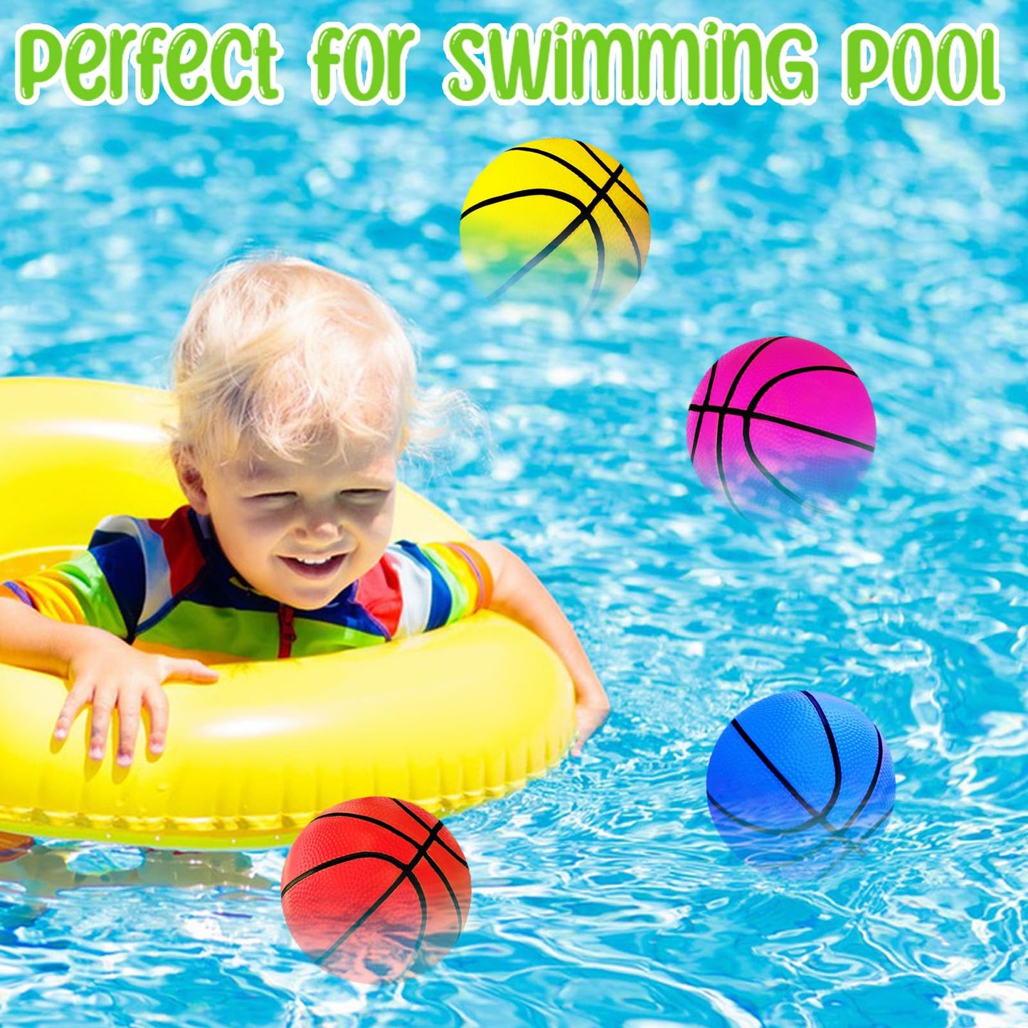 Dshengoo 6Pcs 5-Inch Mini Inflatable Basketballs with Pump | Colorful Rubber Balls for Kids