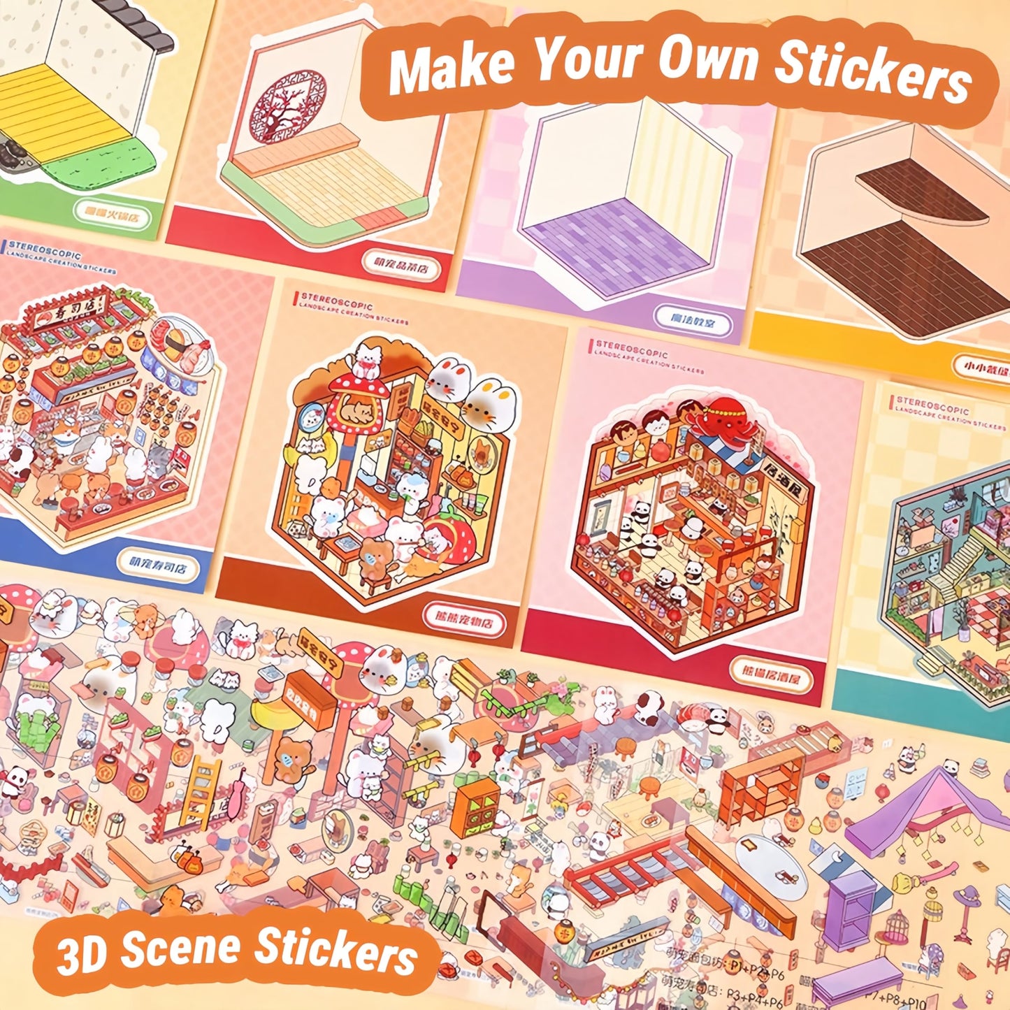 DSNJPZX 3D Sticker Scene Collection Book – Reusable Stickers for Kids & Adults