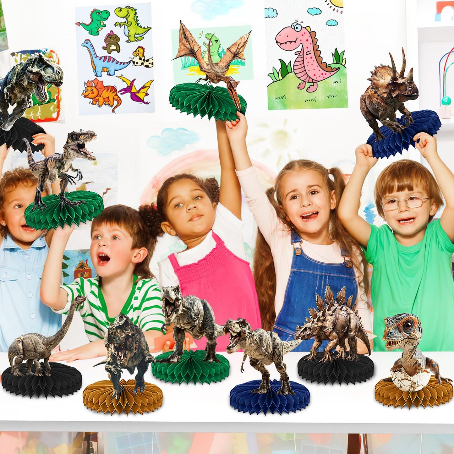 DTOFOOT 10 Pcs Dinosaur Party Decorations – 3D Honeycomb Centerpieces for Birthday Parties